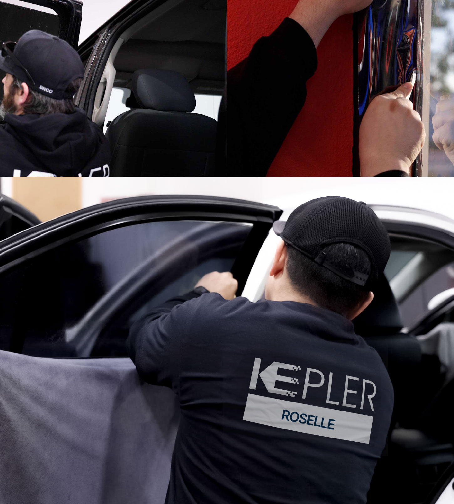 Automotive Window Tinting Expert Applying Film in Roselle, New Jersey