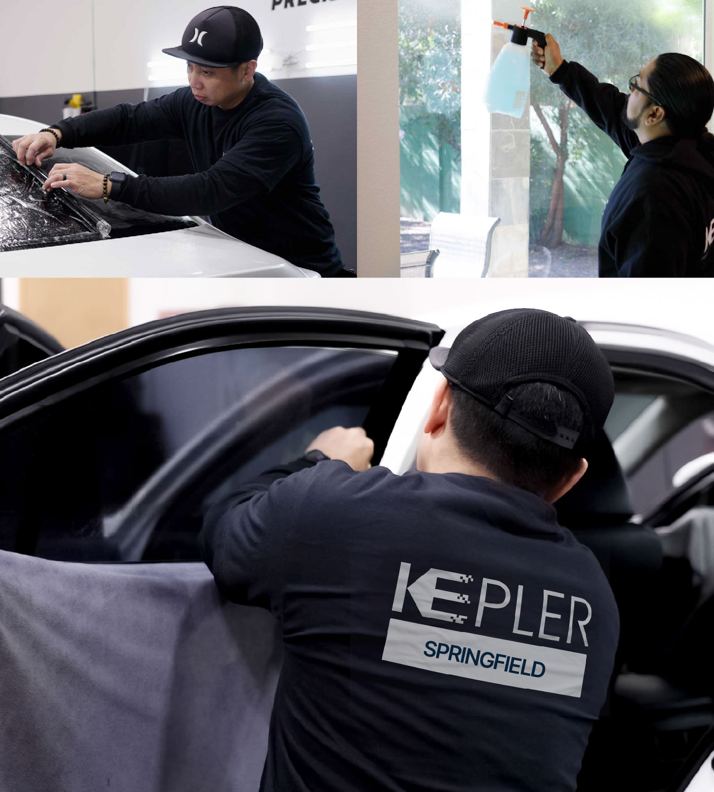 Automotive Window Tinting Expert Applying Film in Springfield, Virginia