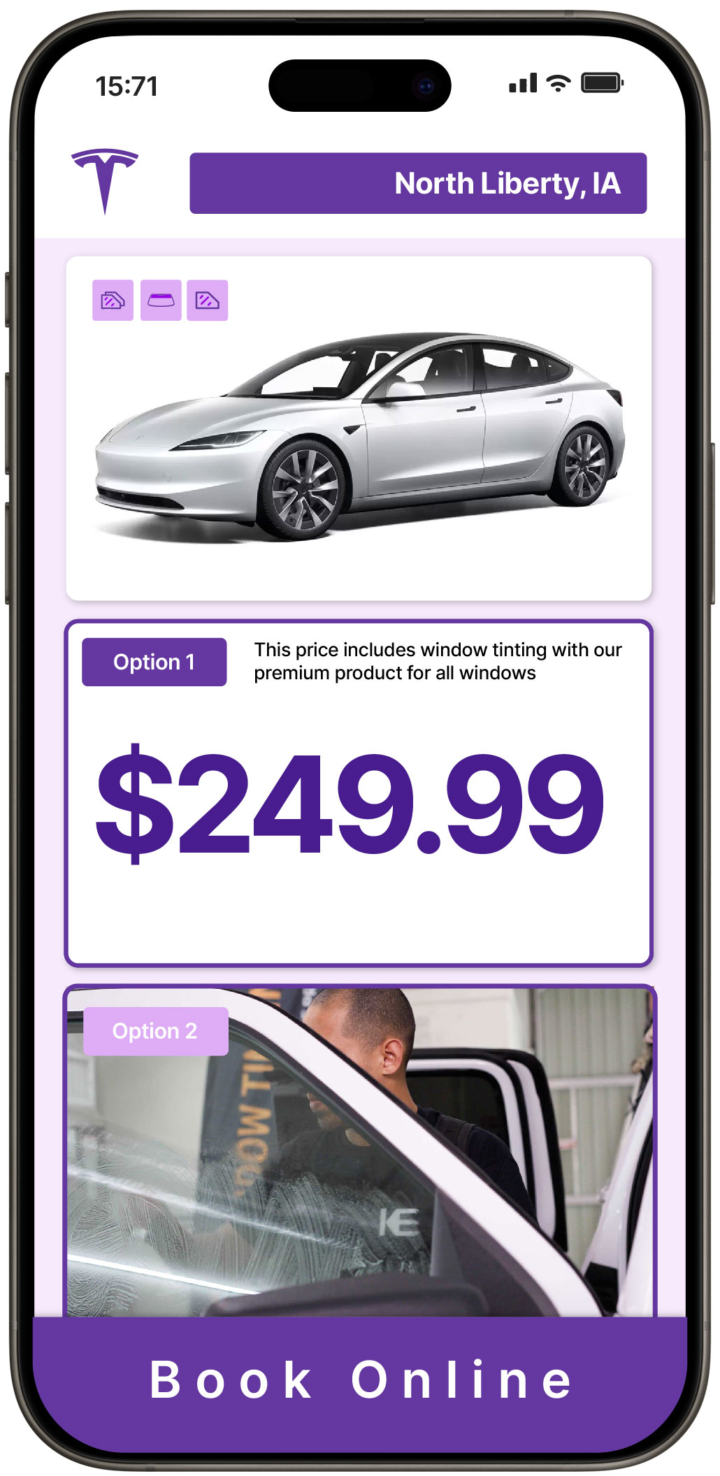 View Competitive Tesla Window Tinting Costs in North Liberty, Iowa