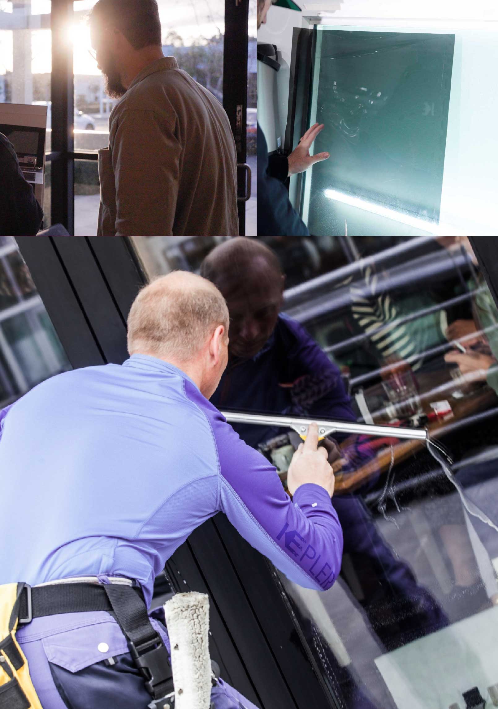 Kepler Skilled Applying Anti-Graffiti Window Film to a Avon Shop Front