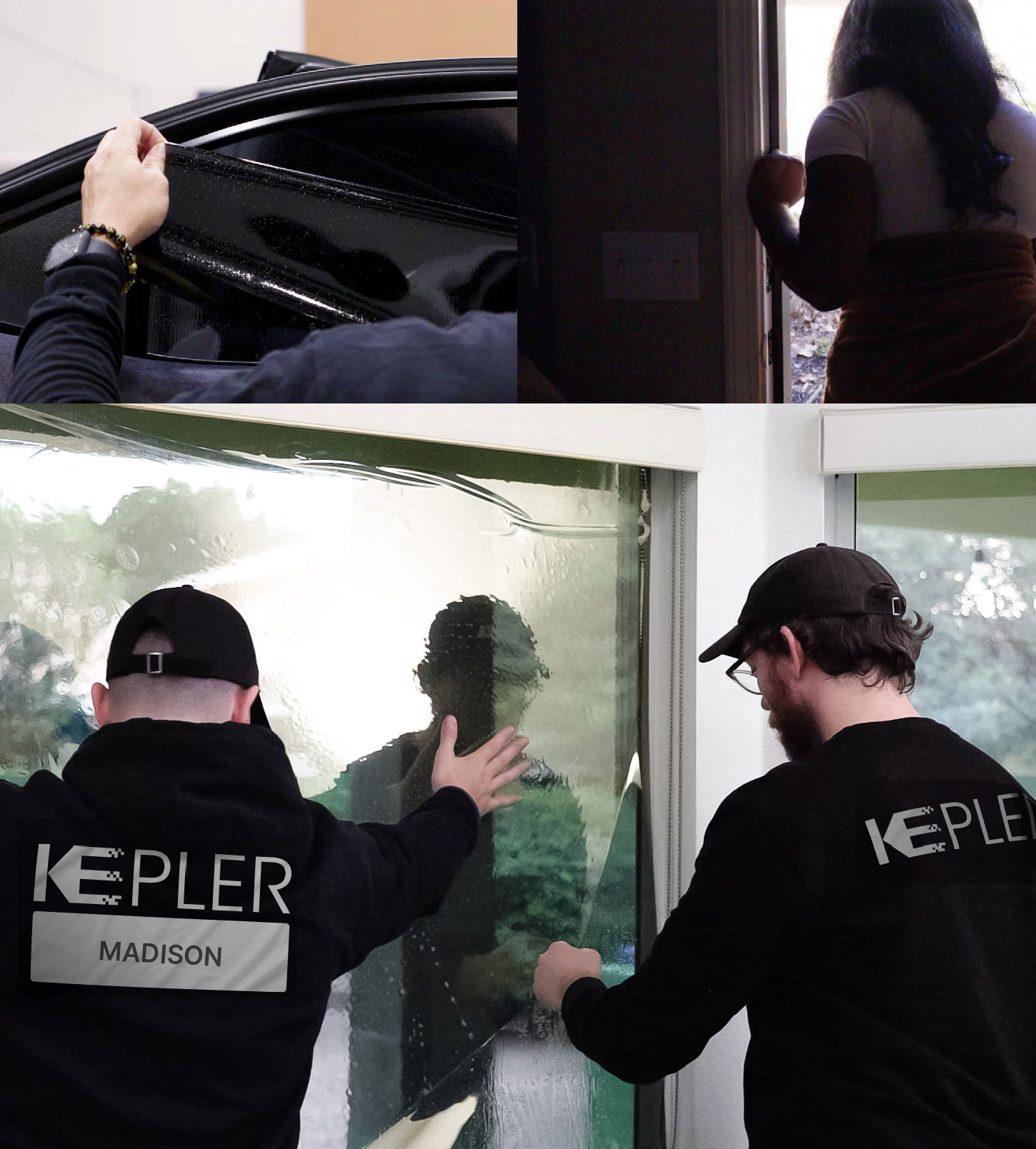 Expert Technician Fitting High-tech Window Tint to Home in Madison