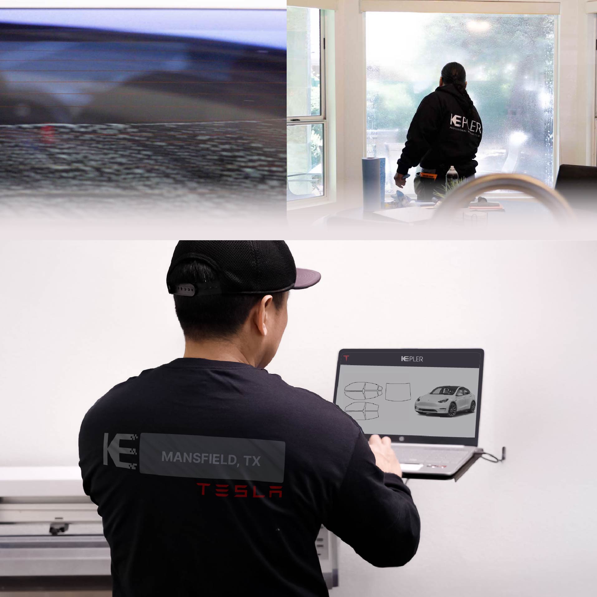 Kepler Technician Fitting High-tech Window Tint to Tesla in Mansfield