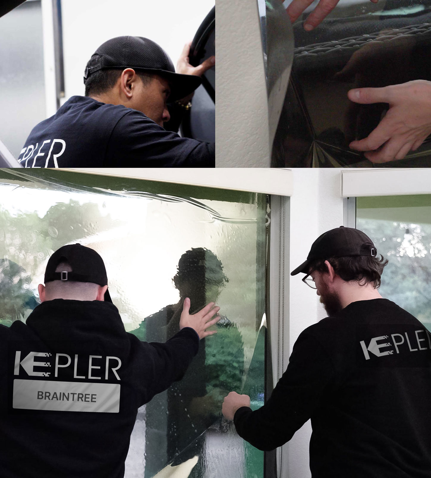 Kepler Technician Applying Ceramic Window Tint to Home in Braintree