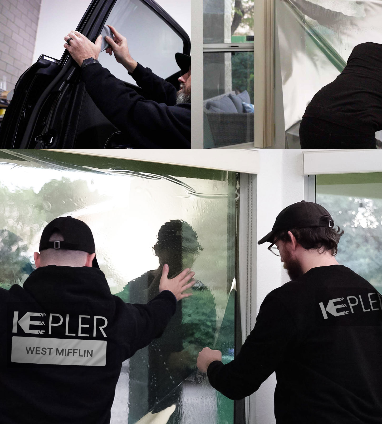 Expert Technician Fitting Advanced Window Tint to Home in West Mifflin