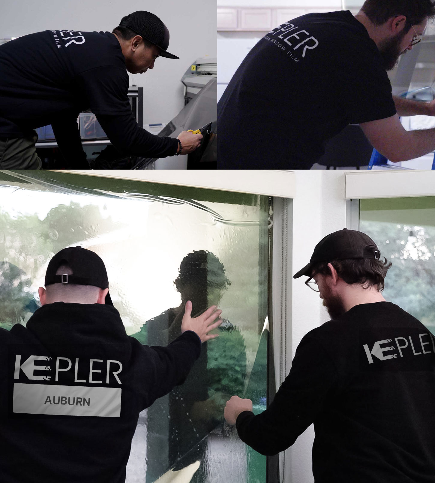Expert Technician Fitting Ceramic Window Tint to Home in Auburn