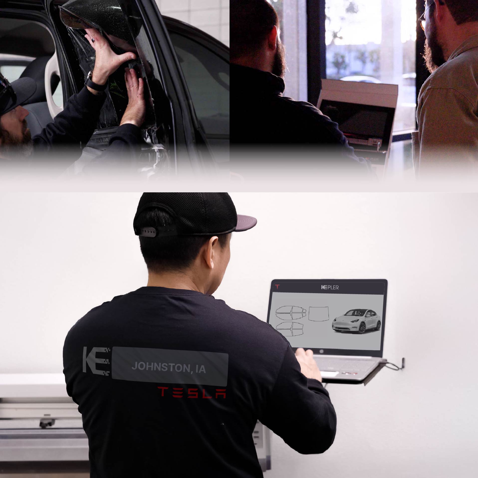 Kepler Technician Installing Advanced Window Tint to Tesla in Johnston