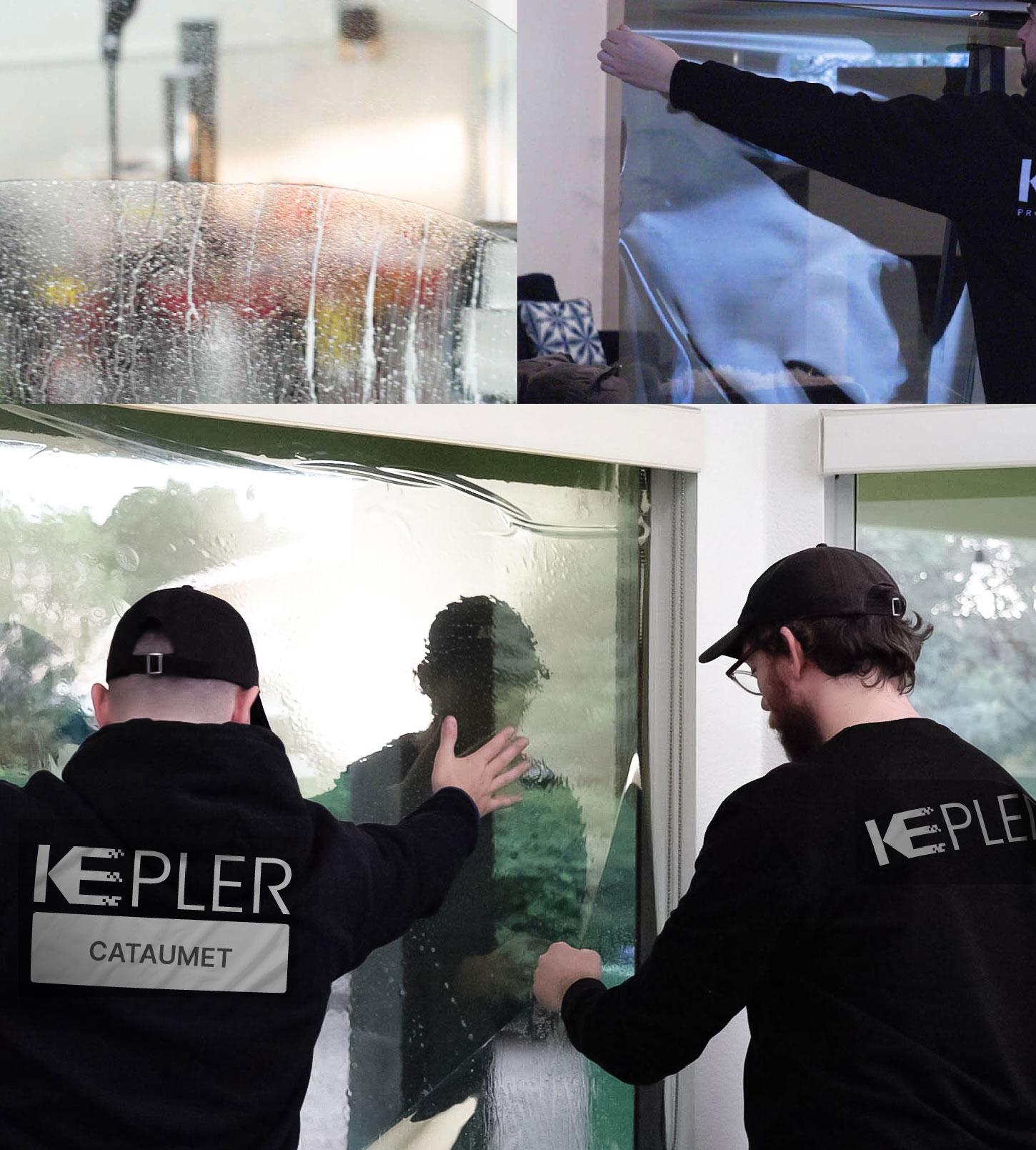 Kepler Technician Applying Advanced Window Tint to Home in Cataumet