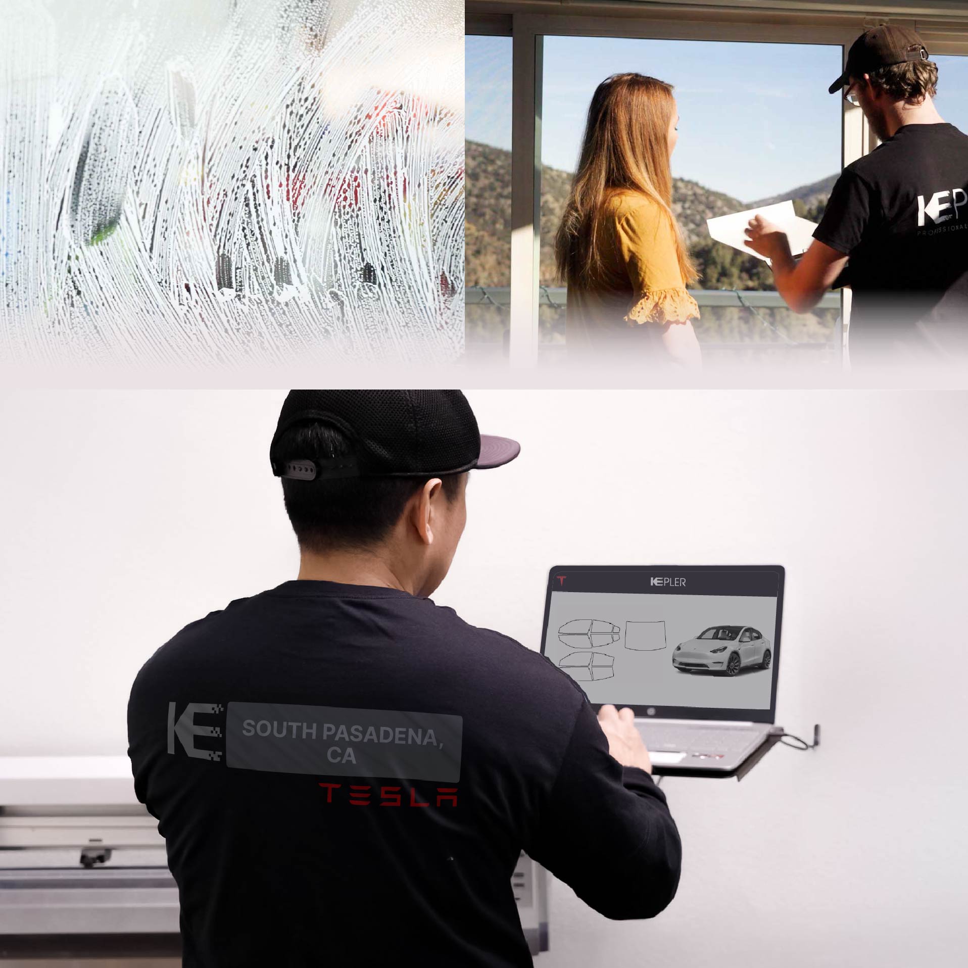 Expert Technician Installing High-tech Window Tint to Tesla in South Pasadena