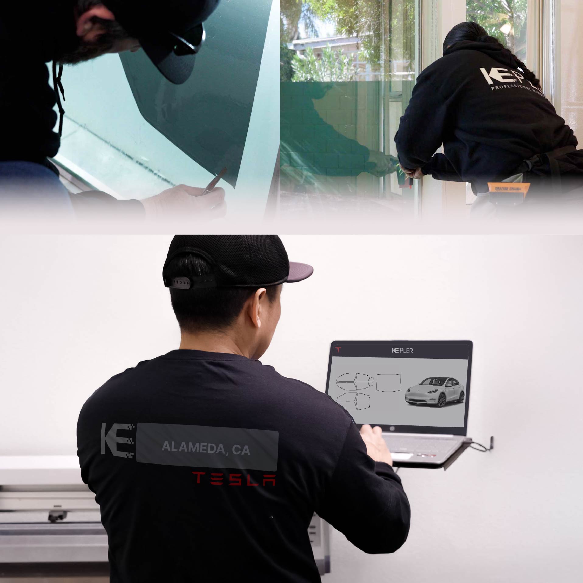 Kepler Technician Applying High-tech Window Tint to Tesla in Alameda