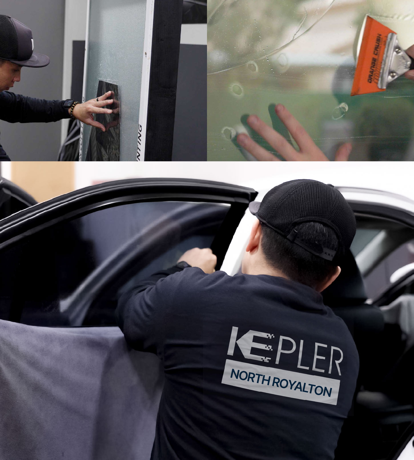 Automotive Window Tinting Expert Applying Film in North Royalton, Ohio