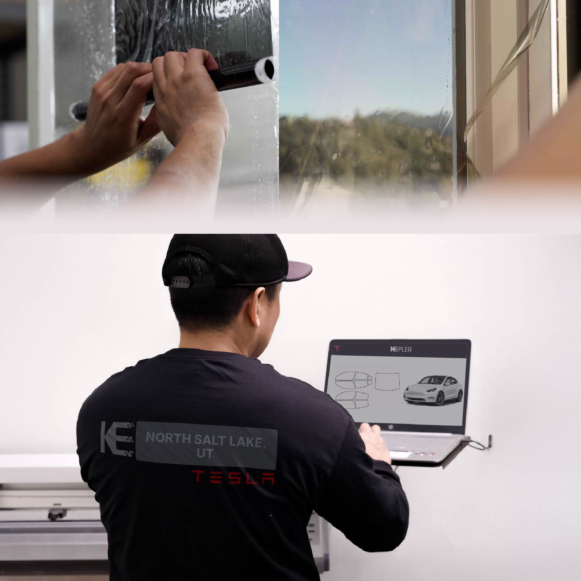 Kepler Technician Installing High-tech Window Tint to Tesla in North Salt Lake
