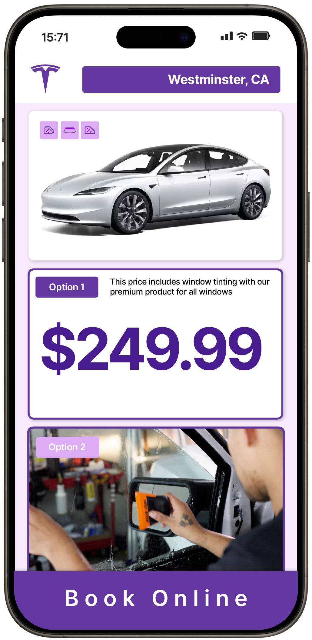View Reasonable Tesla Window Tinting Costs in Westminster, California