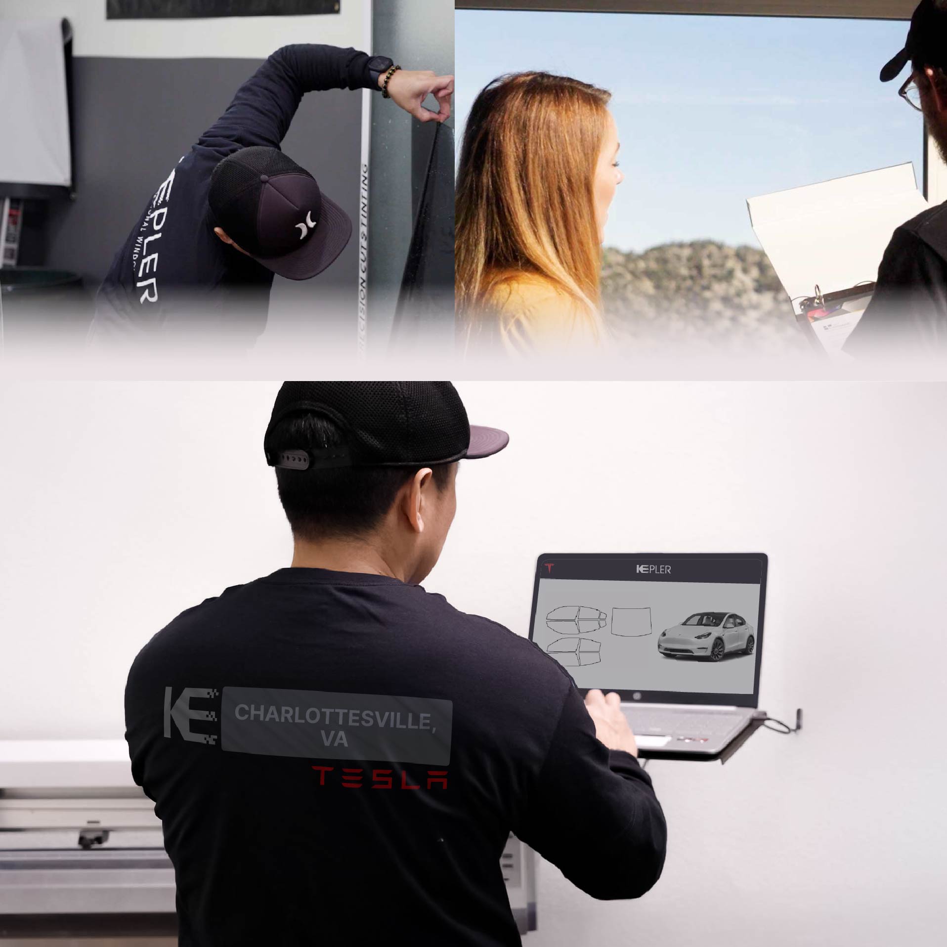 Kepler Technician Applying High-tech Window Tint to Tesla in Charlottesville