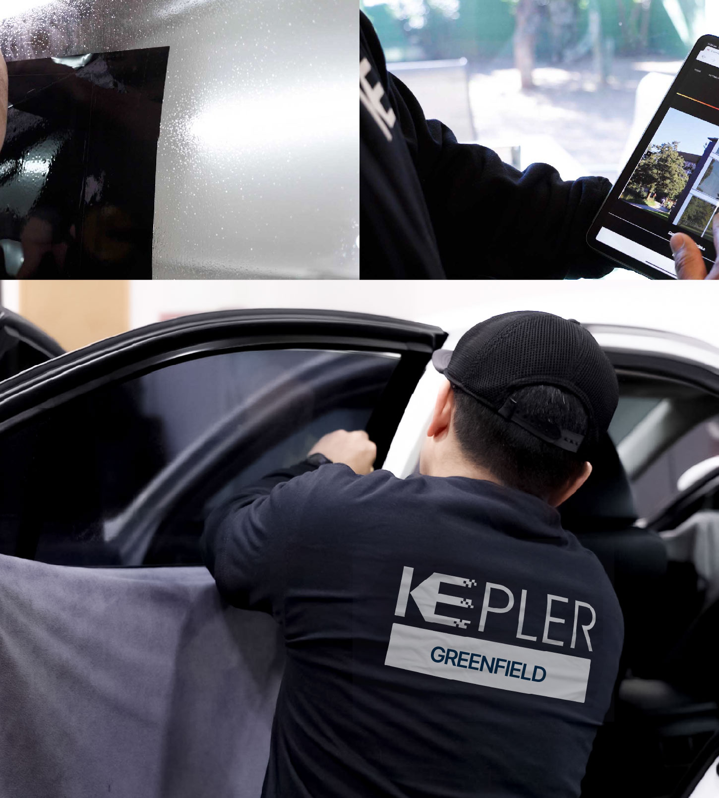 Automotive Window Tinting Expert Applying Film in Greenfield, Indiana
