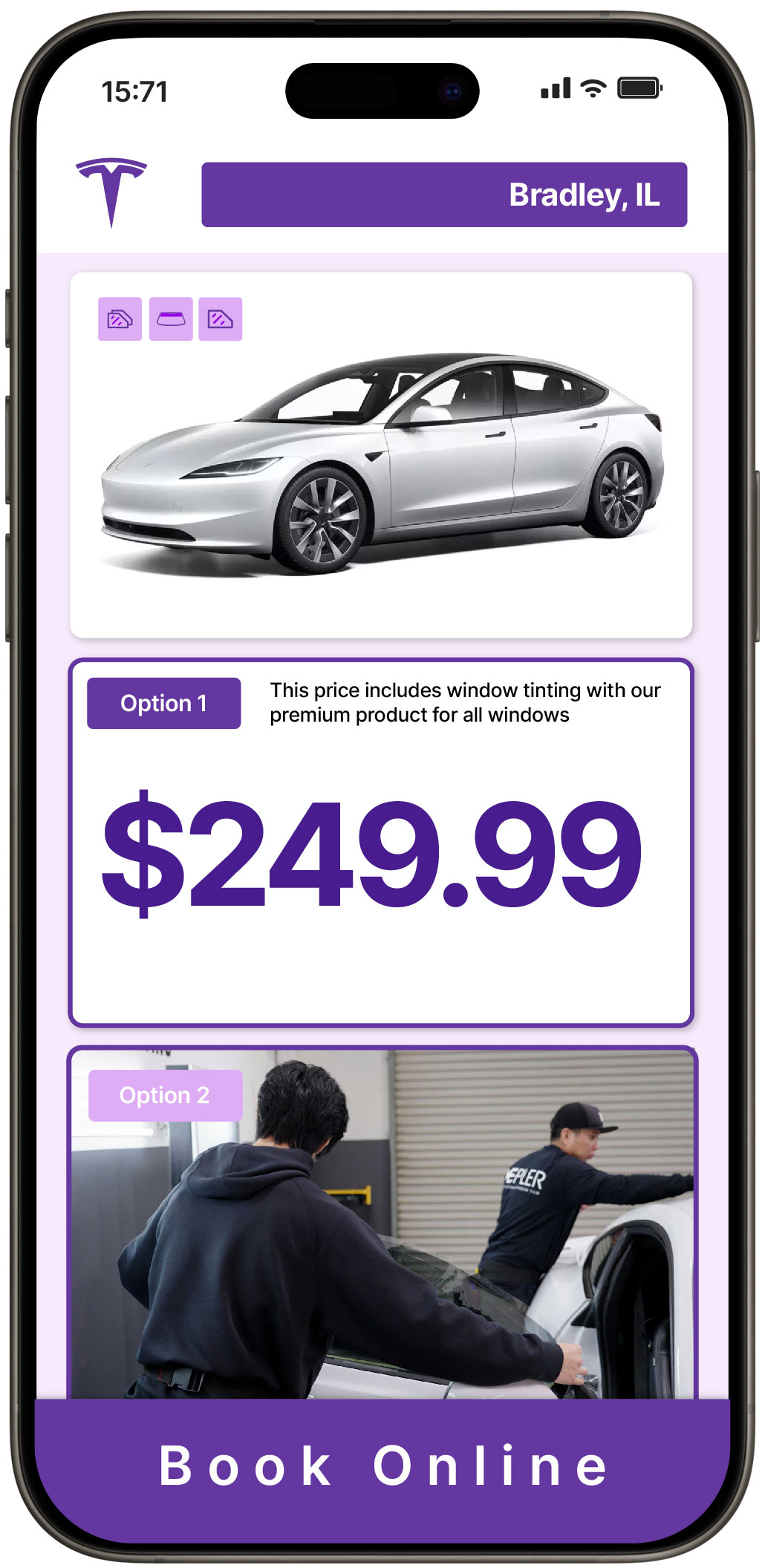View Competitive Tesla Window Tinting Prices in Bradley, Illinois