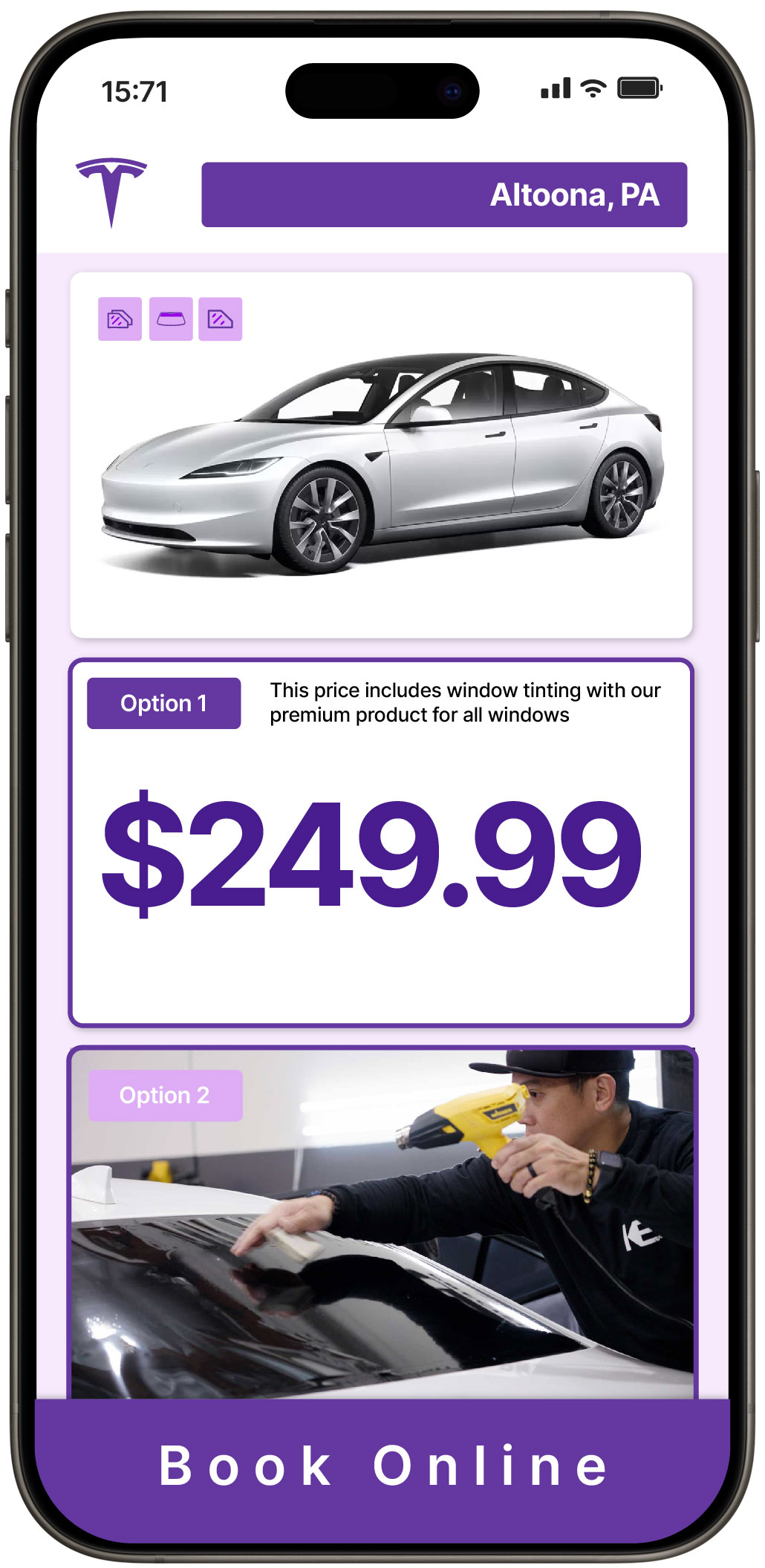 View Reasonable Tesla Window Tinting Prices in Altoona, Pennsylvania