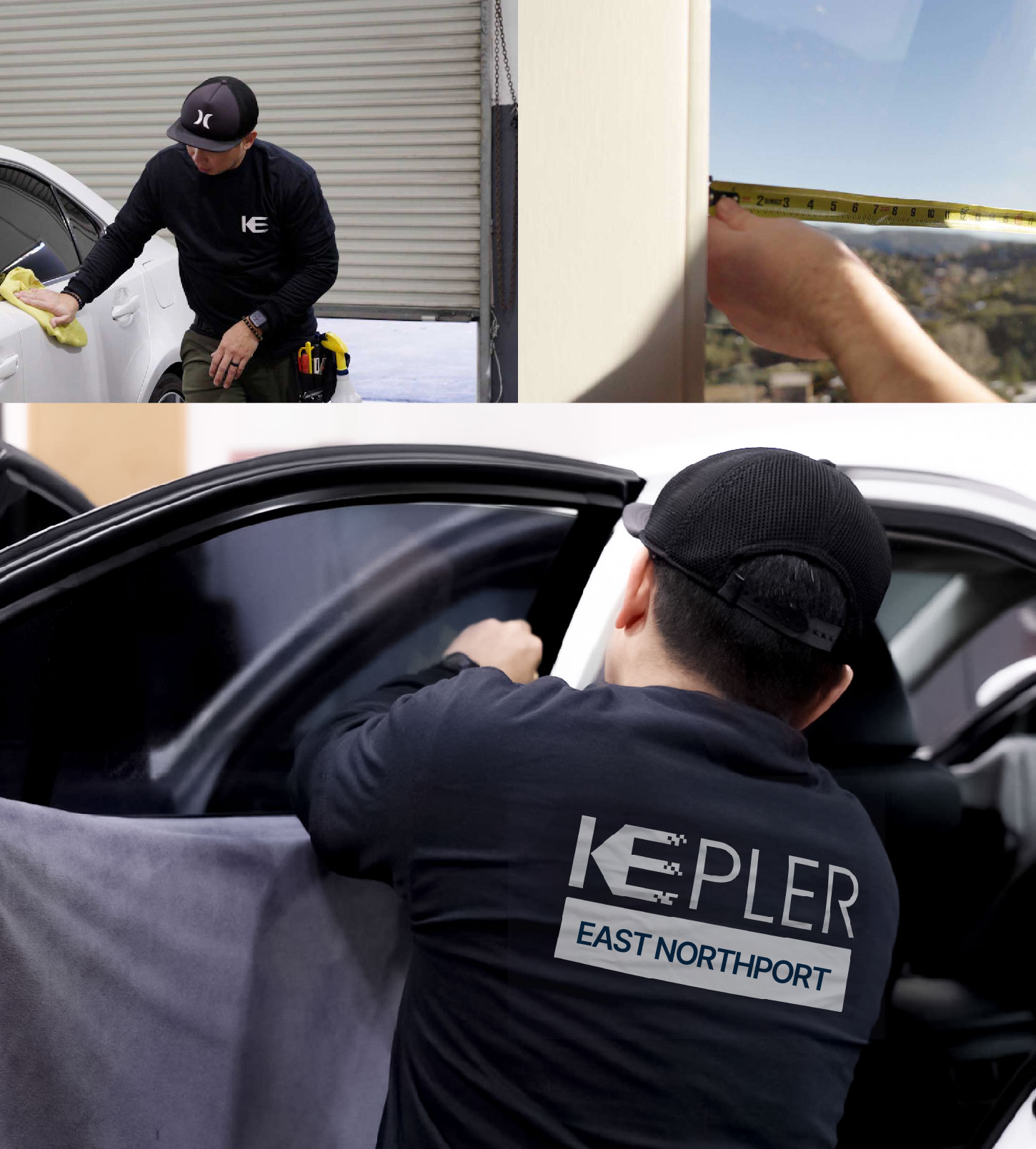 Automotive Window Tinting Expert Applying Film in East Northport, New York