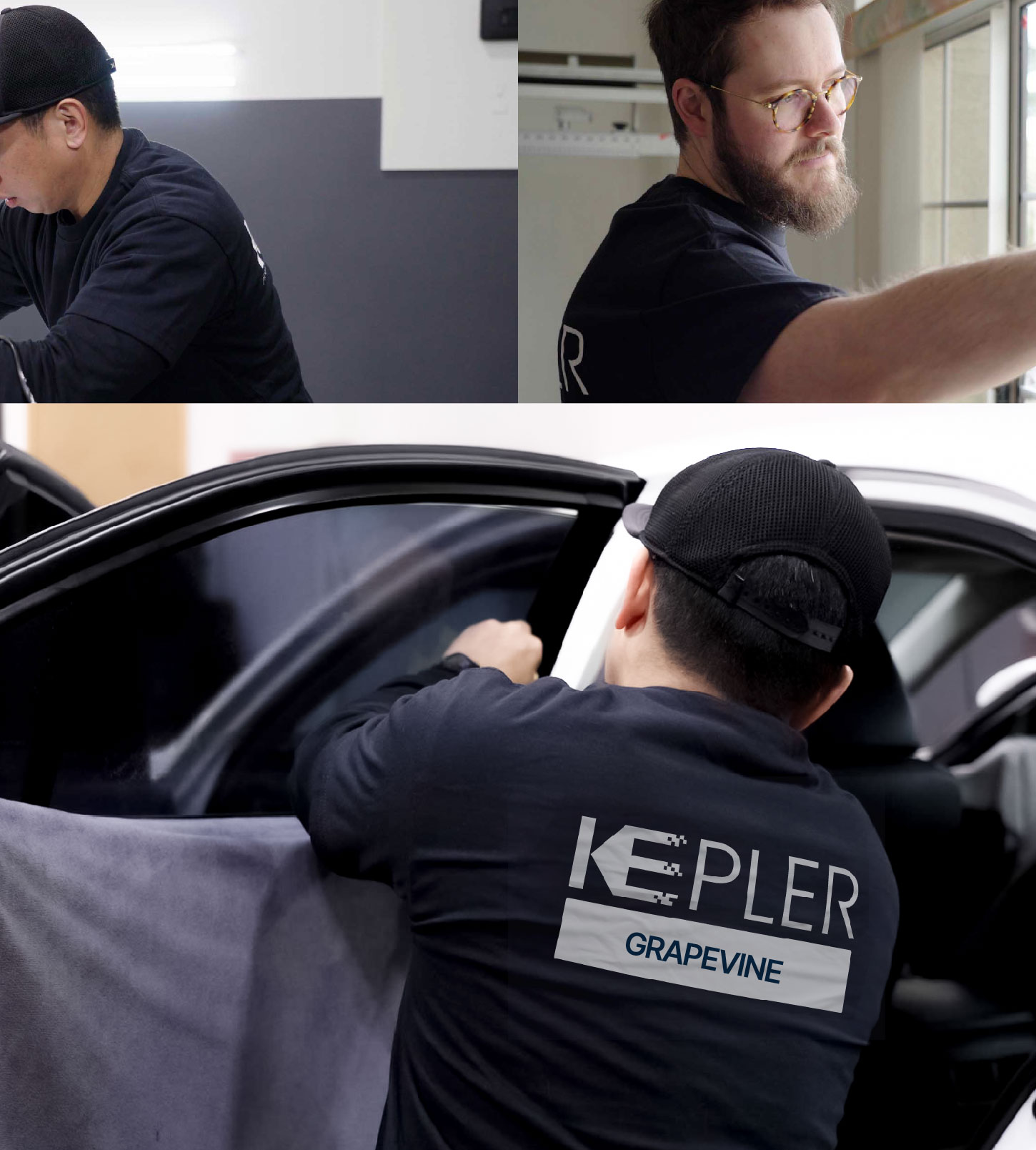 Automotive Window Tinting Expert Applying Film in Grapevine, Texas
