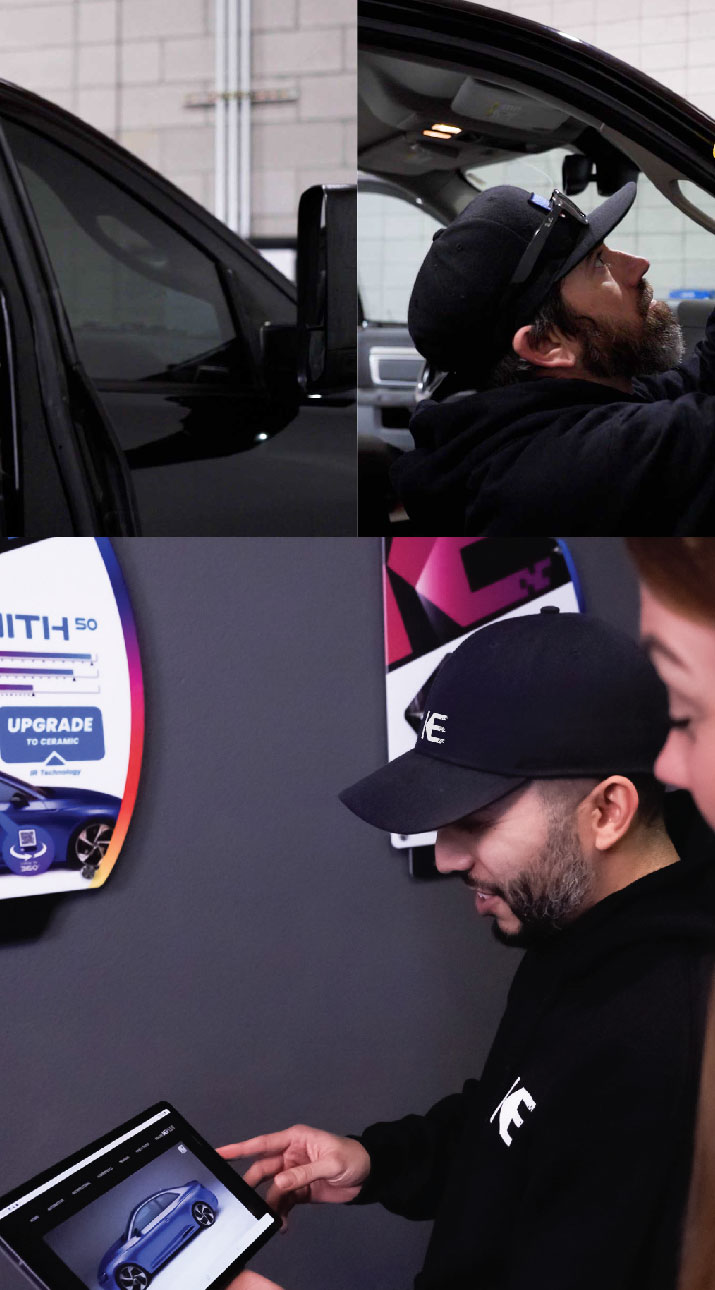 Kepler Dealer Showing Car Window Film Options to Customer in Montclair, New Jersey