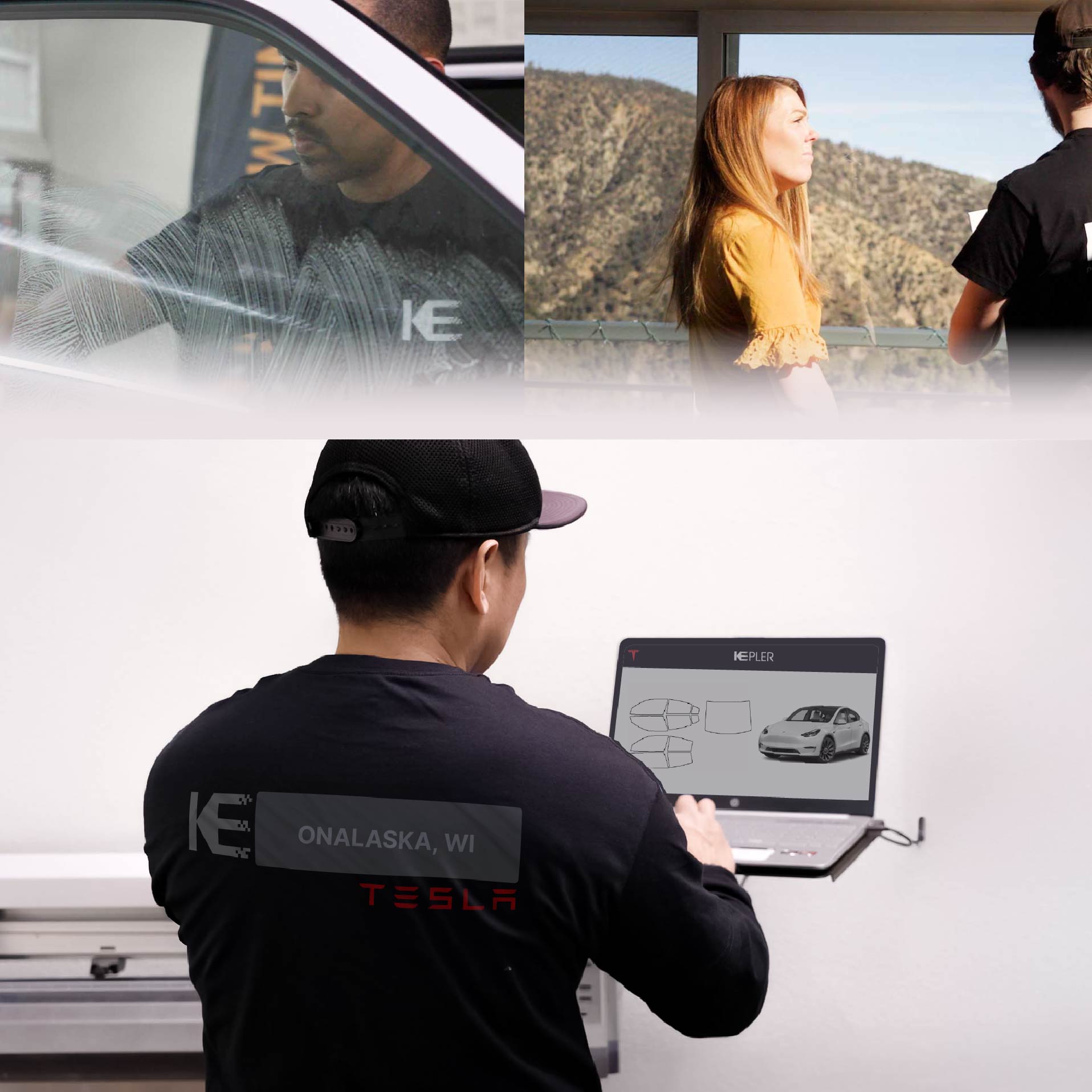 Kepler Technician Installing Advanced Window Tint to Tesla in Onalaska