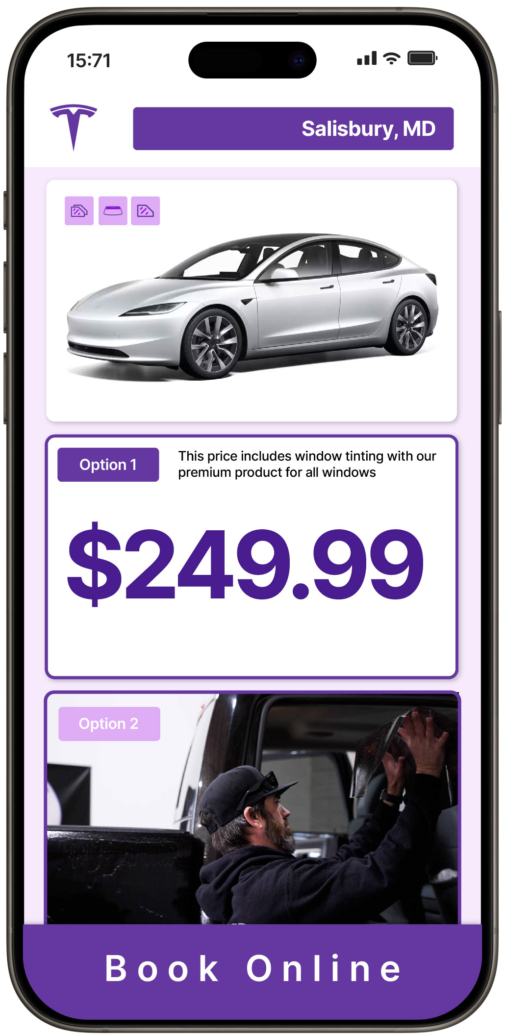View Reasonable Tesla Window Tinting Rates in Salisbury, Maryland