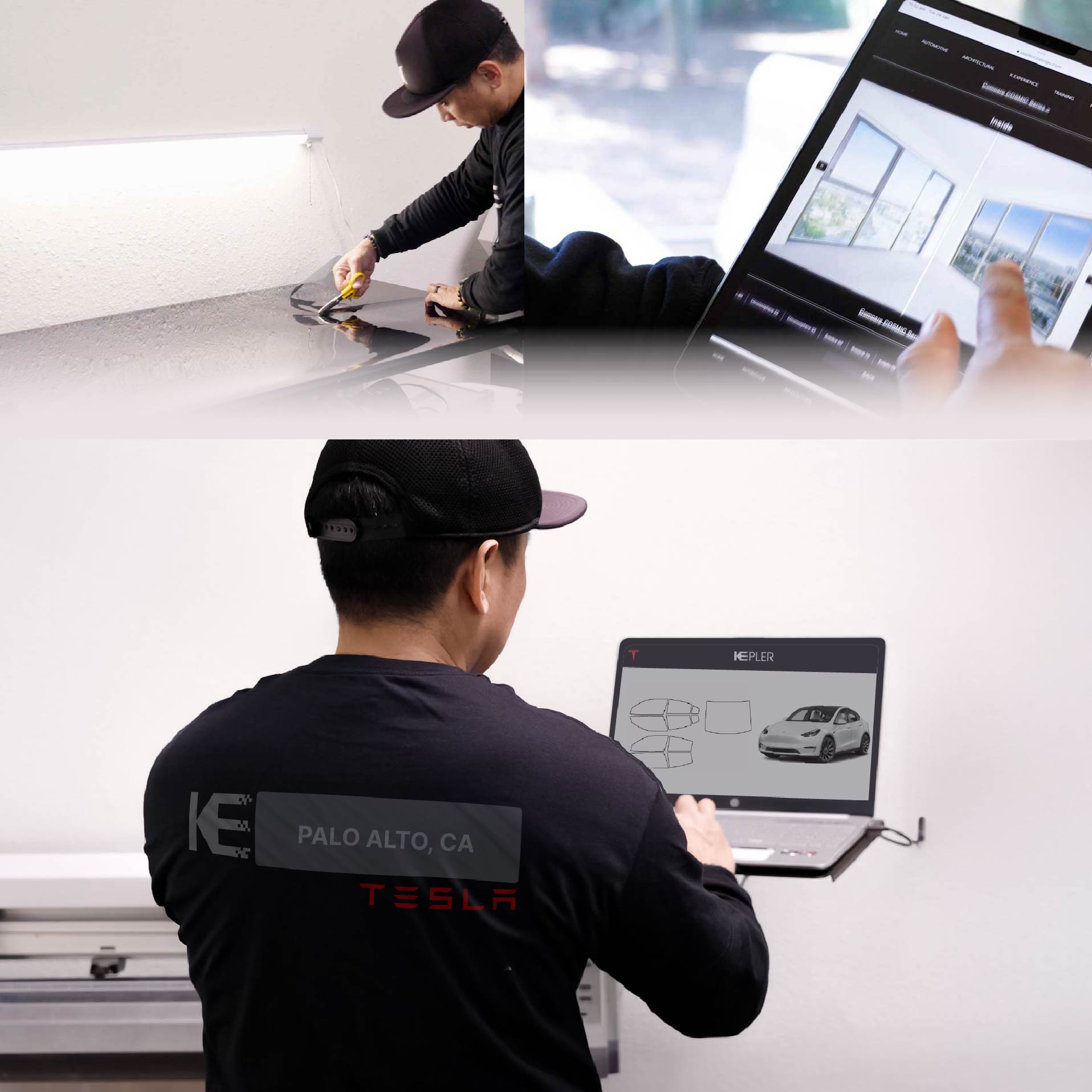 Kepler Technician Applying High-tech Window Tint to Tesla in Palo Alto