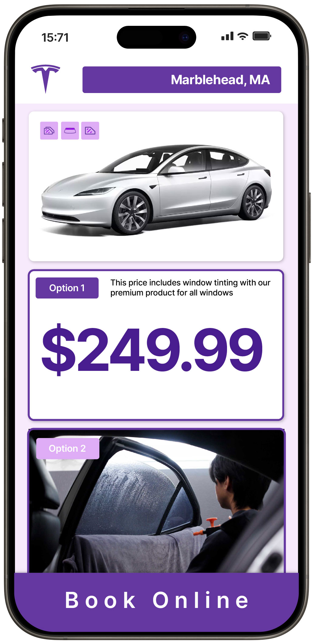 View Competitive Tesla Window Tinting Prices in Marblehead, Massachusetts