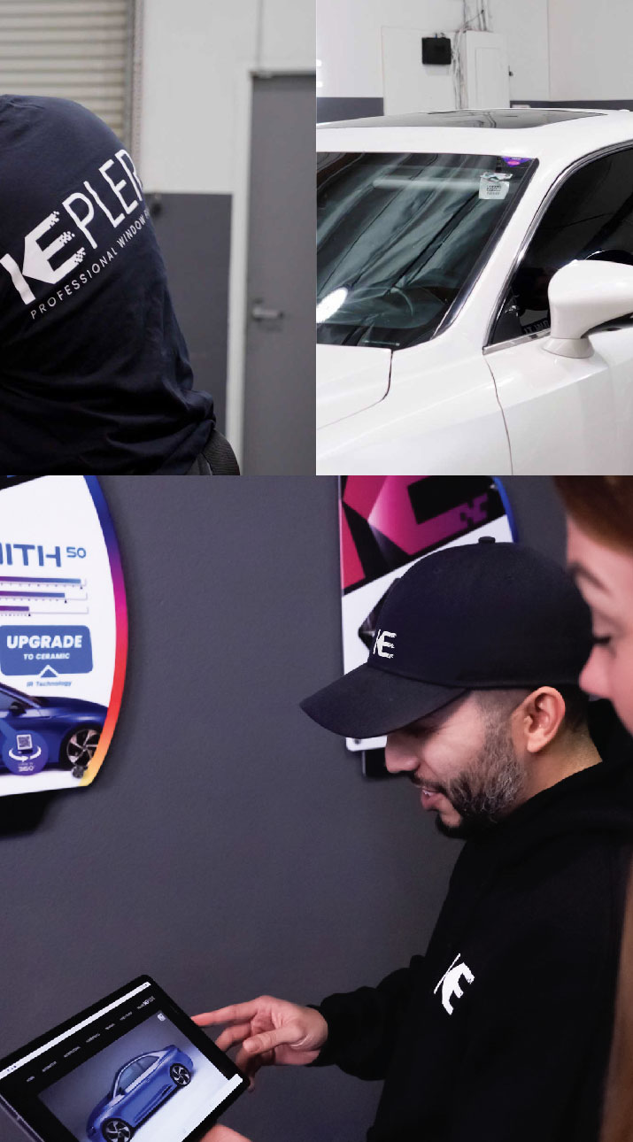 Kepler Dealer Showing Car Window Film Options to Customer in Seattle, Washington