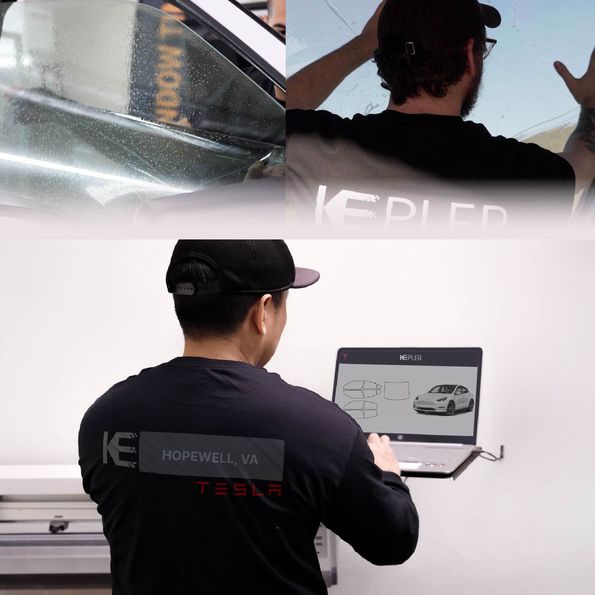 Kepler Technician Fitting Advanced Window Tint to Tesla in Hopewell