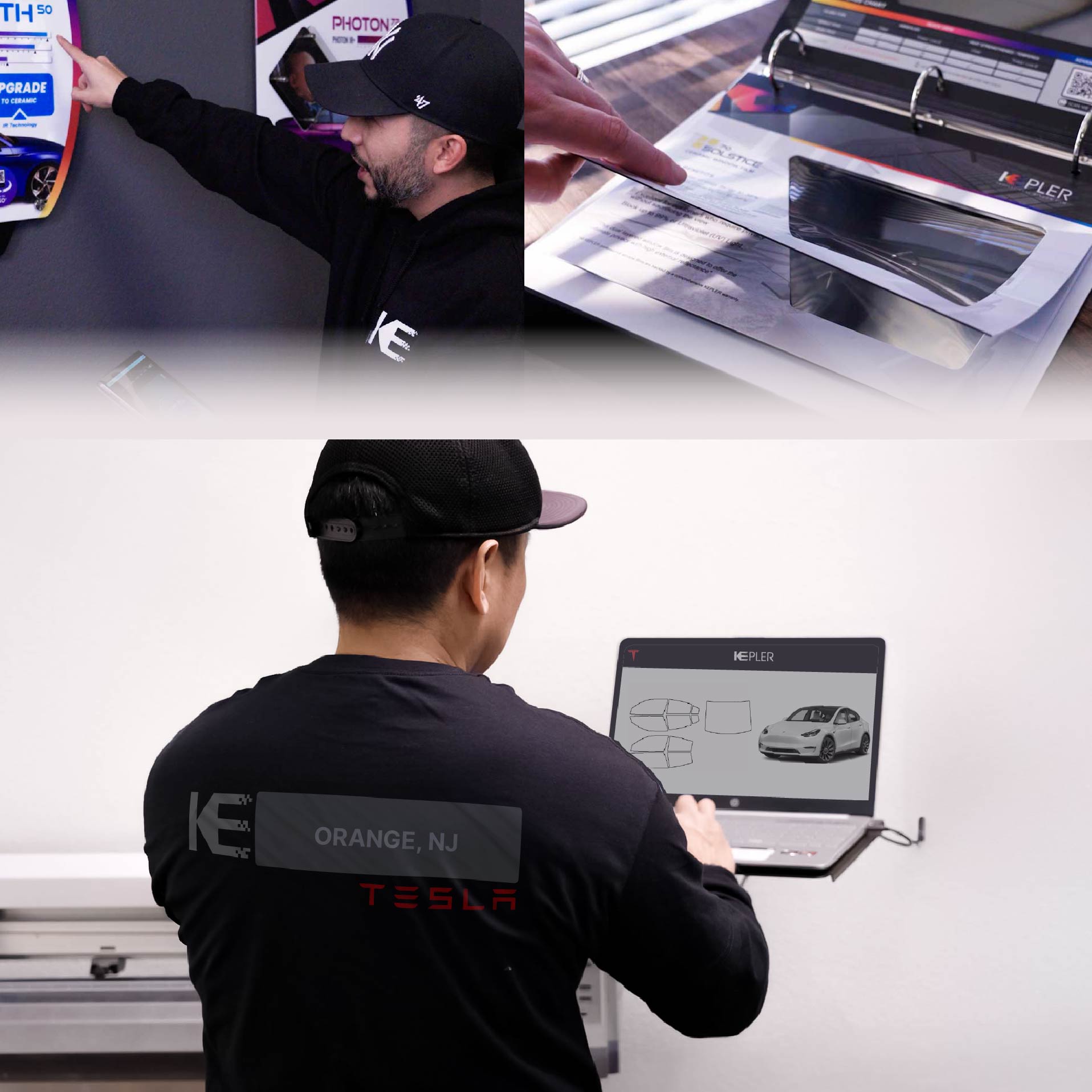 Kepler Technician Installing Ceramic Window Tint to Tesla in Orange