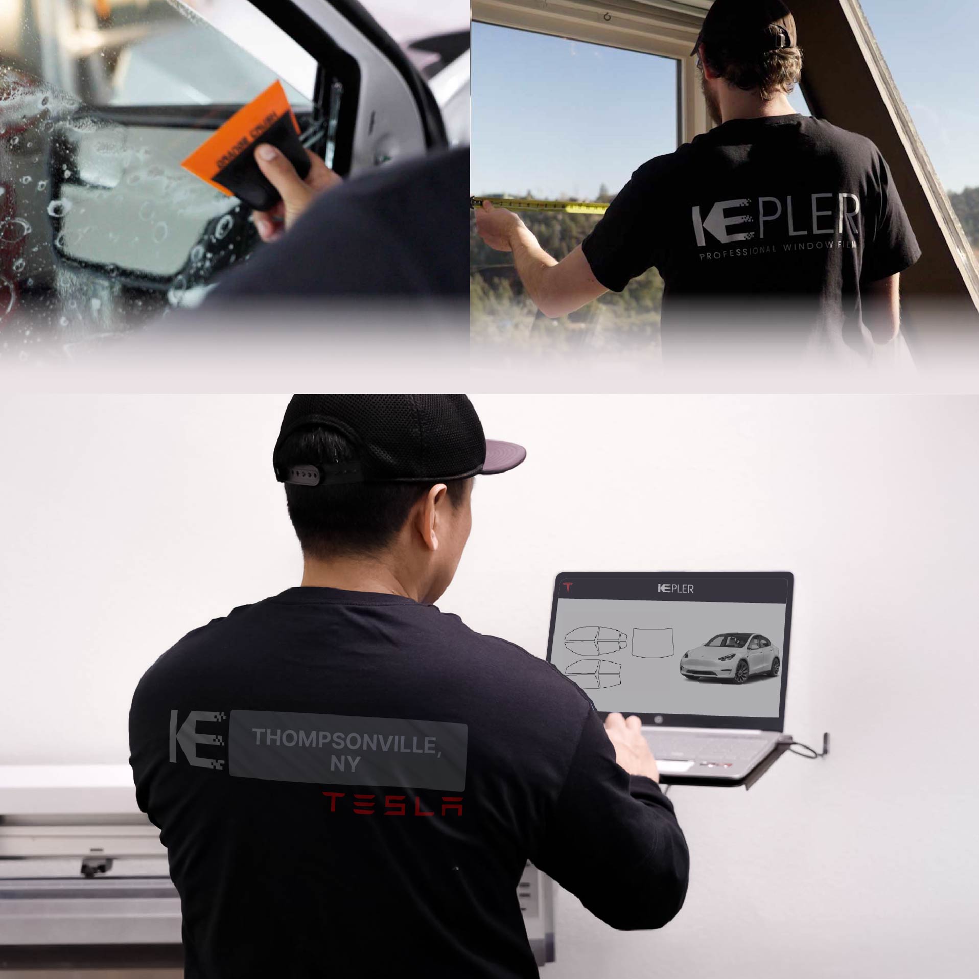 Expert Technician Fitting High-tech Window Tint to Tesla in Thompsonville