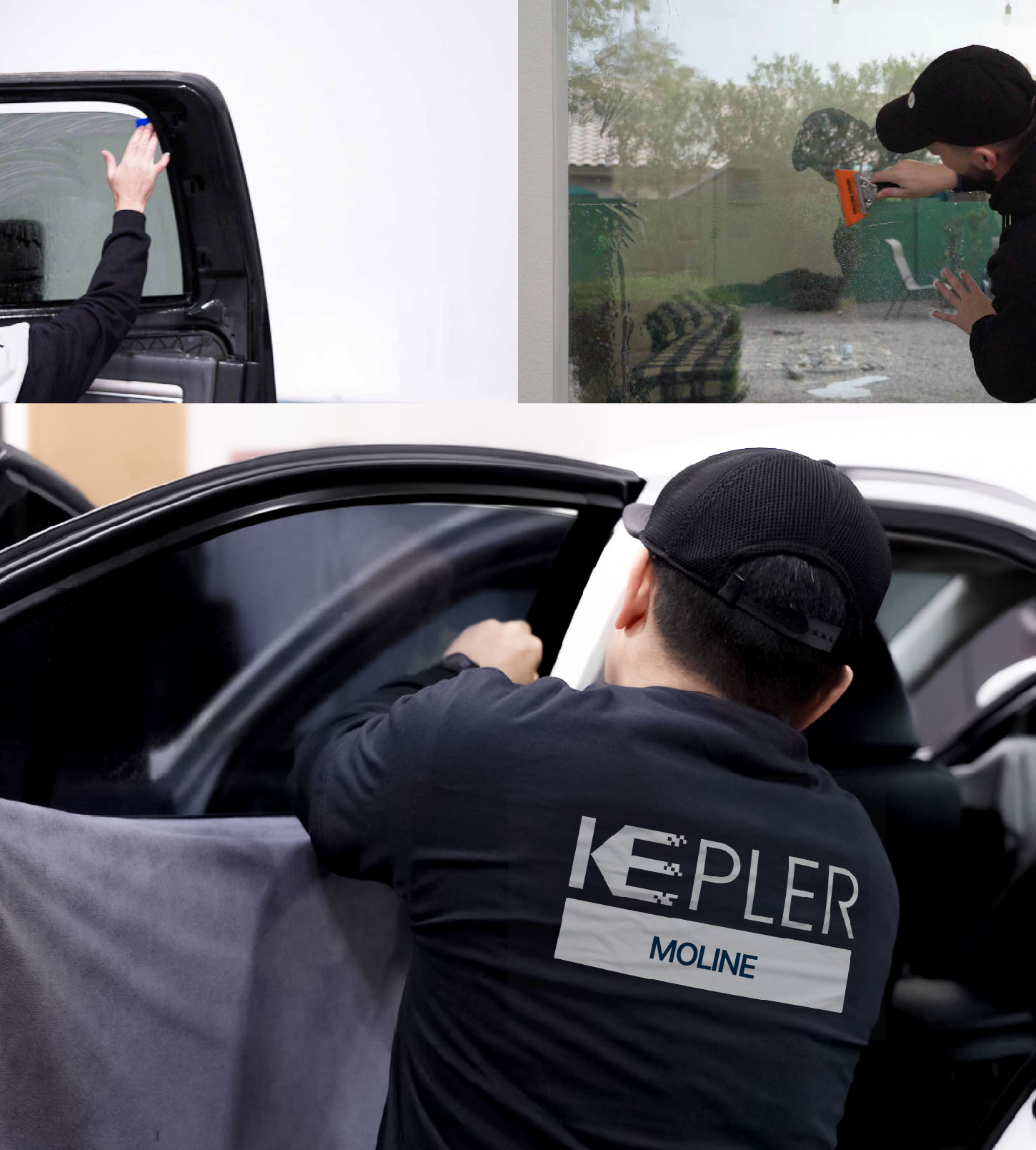 Automotive Window Tinting Expert Applying Film in Moline, Illinois