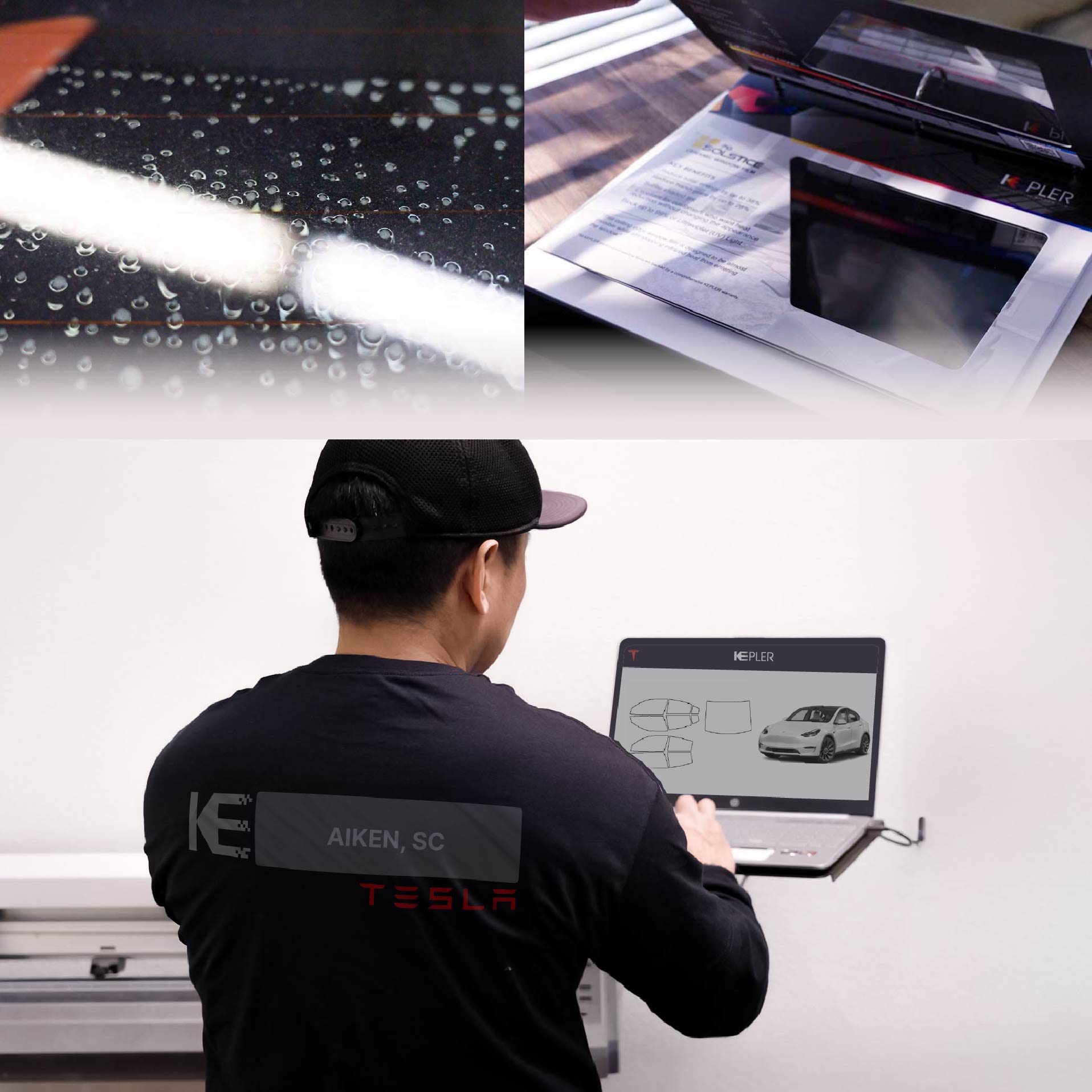 Expert Technician Installing Advanced Window Tint to Tesla in Aiken