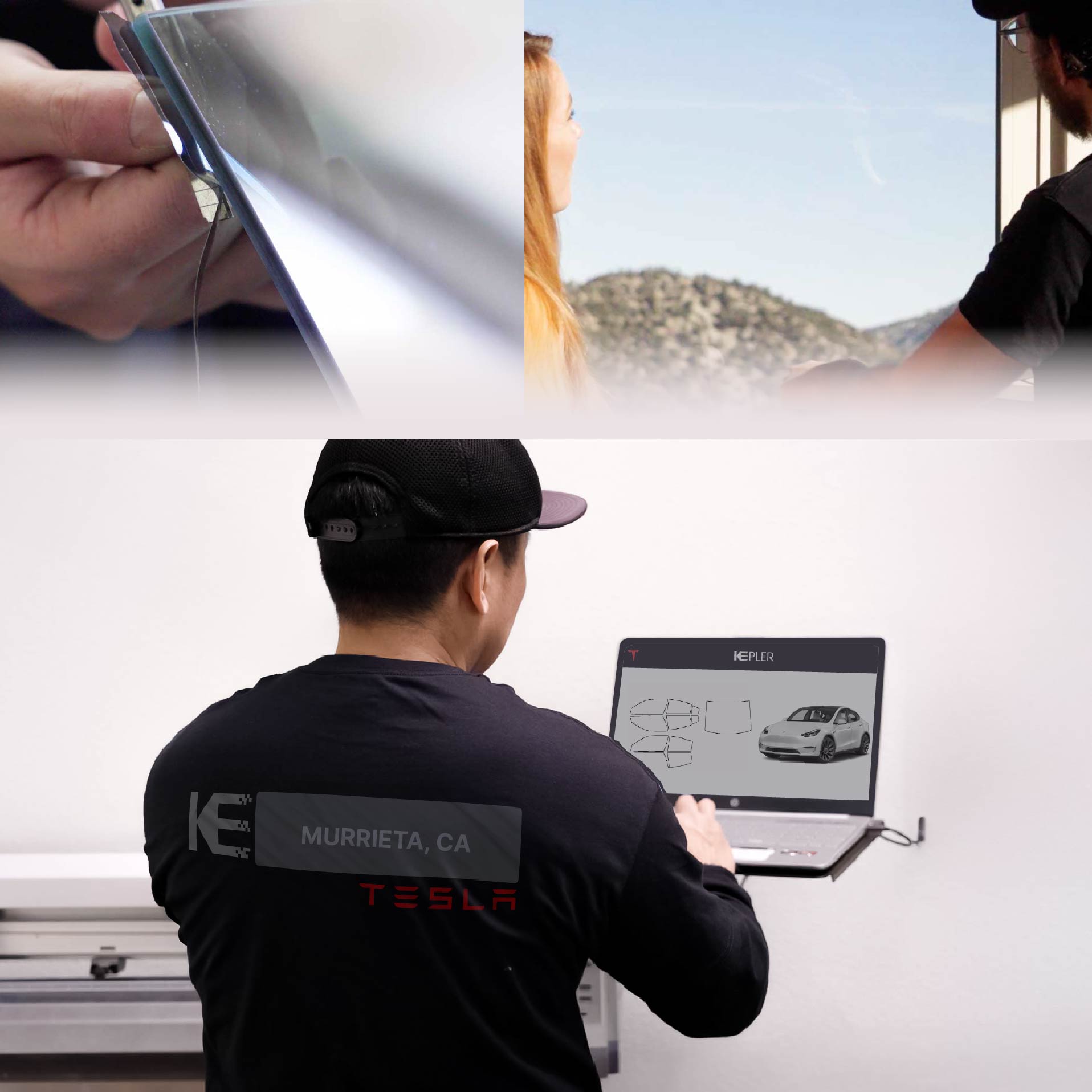 Kepler Technician Applying High-tech Window Tint to Tesla in Murrieta