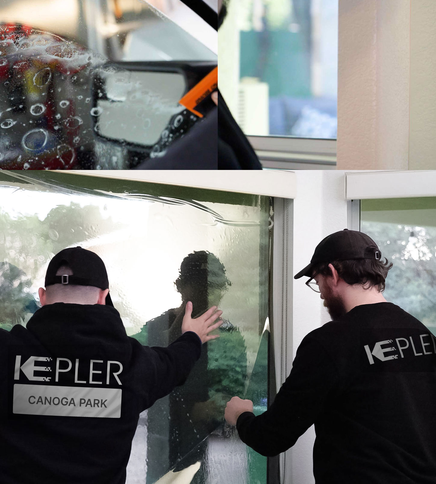 Kepler Technician Installing Ceramic Window Tint to Home in Canoga Park