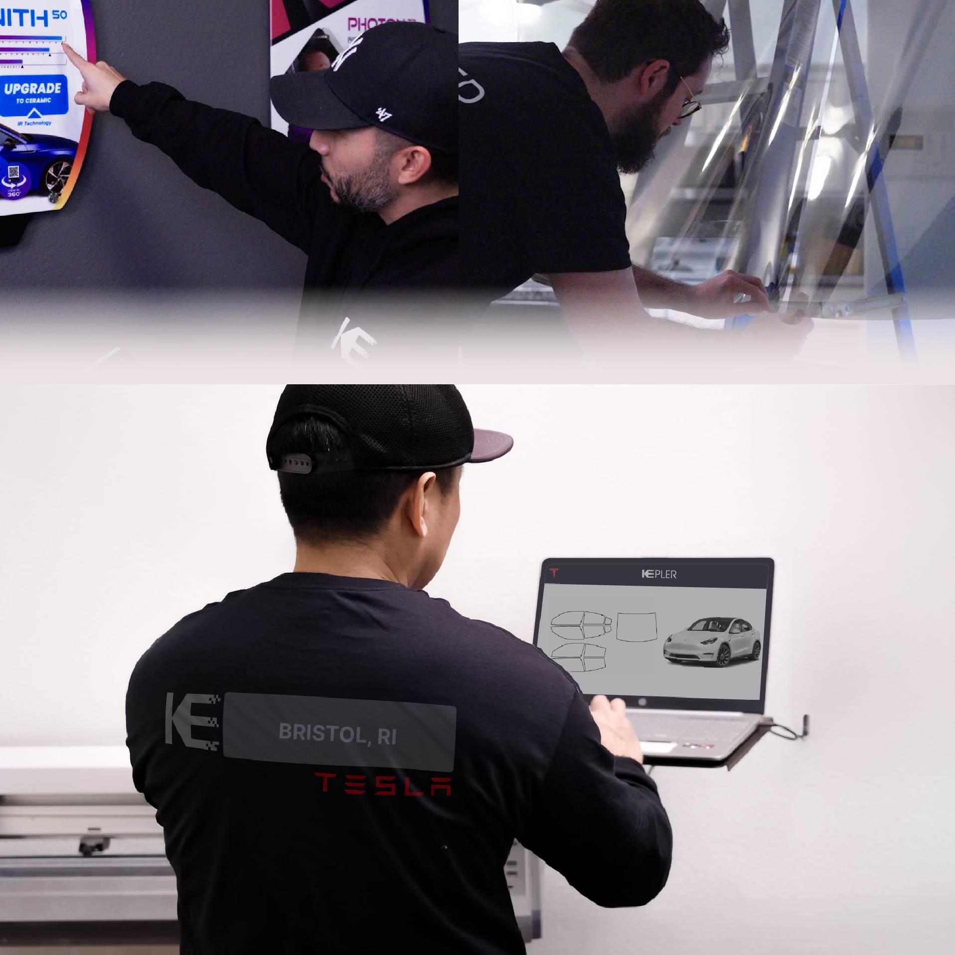Kepler Technician Applying High-tech Window Tint to Tesla in Bristol