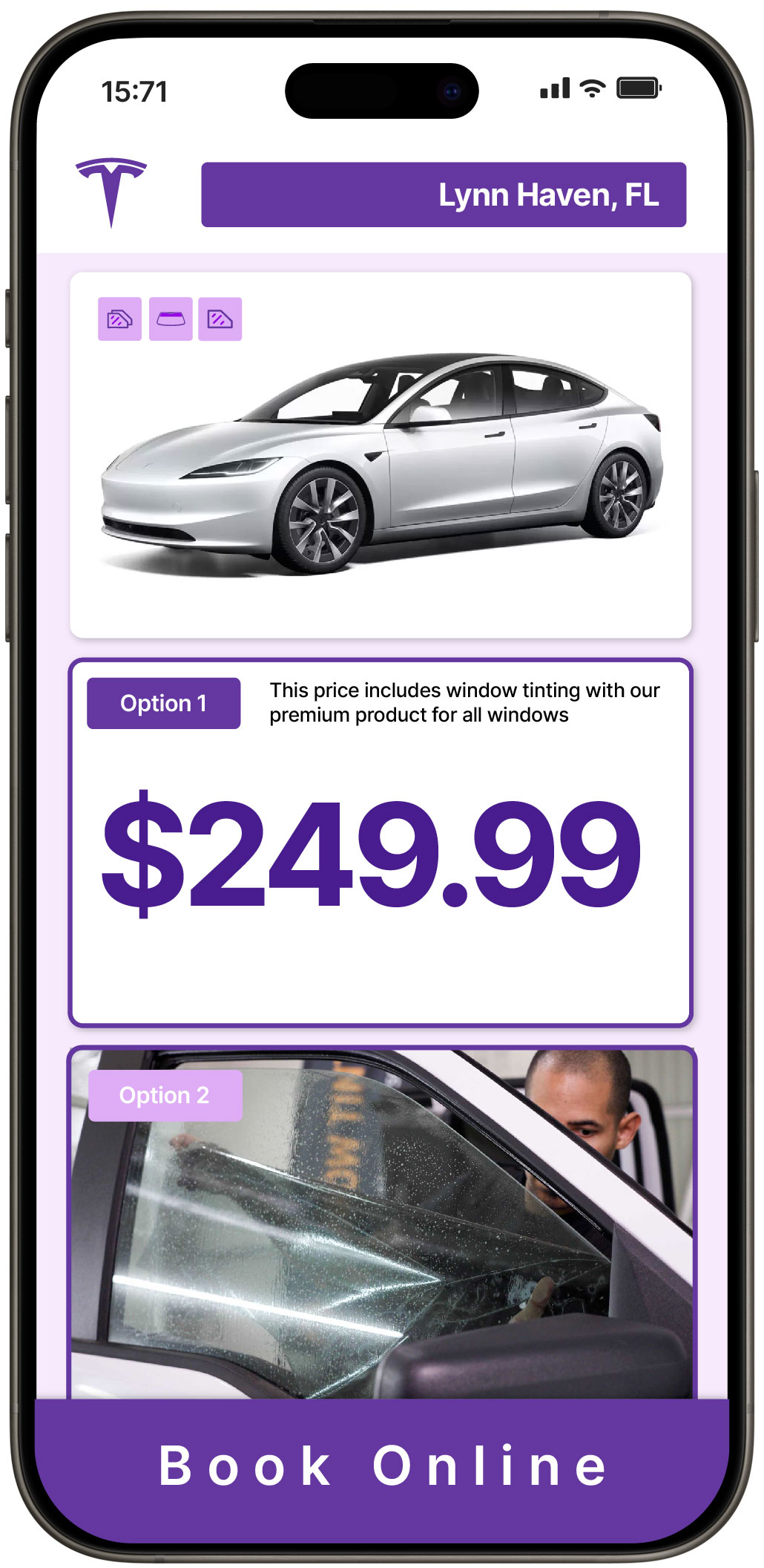 View Competitive Tesla Window Tinting Costs in Lynn Haven, Florida