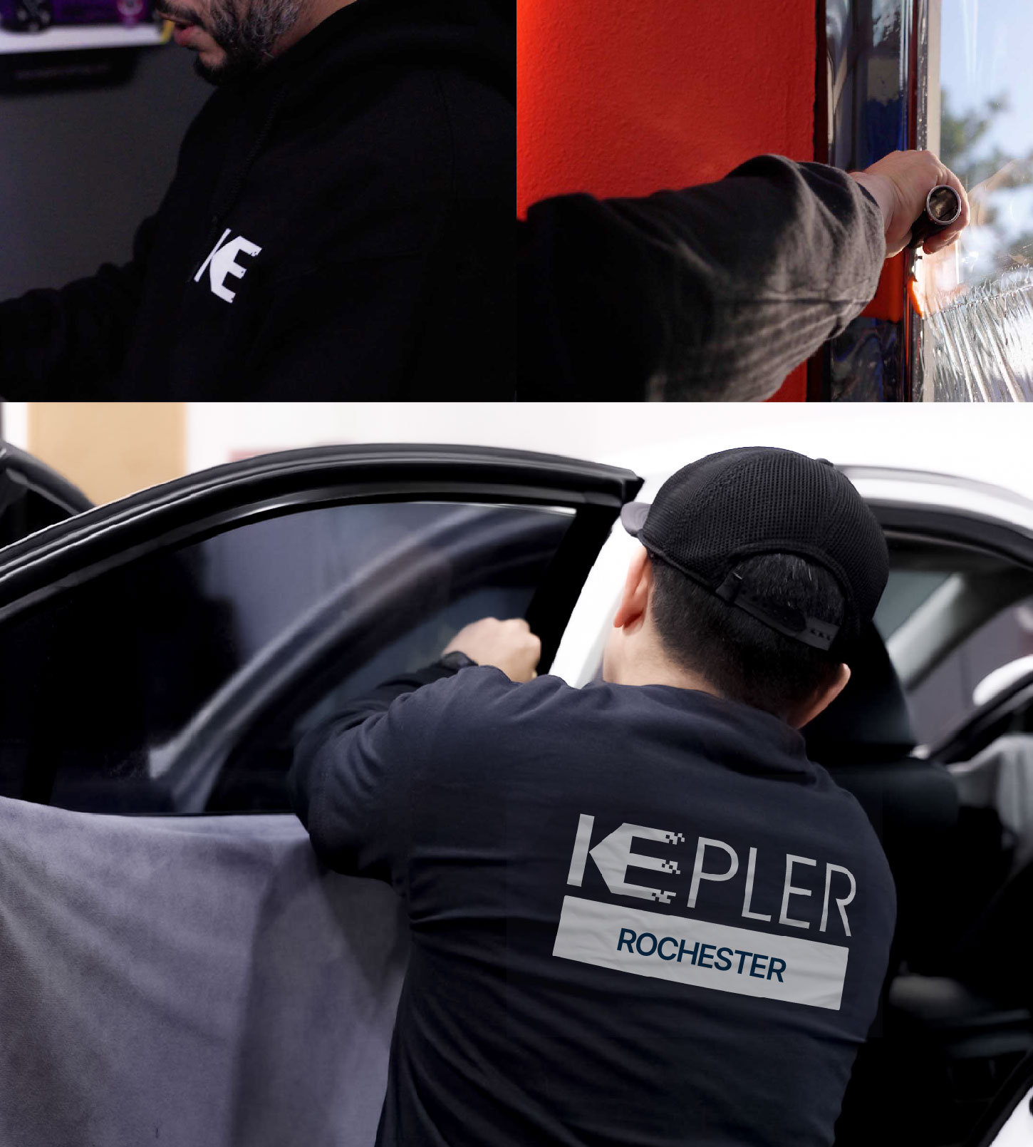 Automotive Window Tinting Expert Applying Film in Rochester, Minnesota