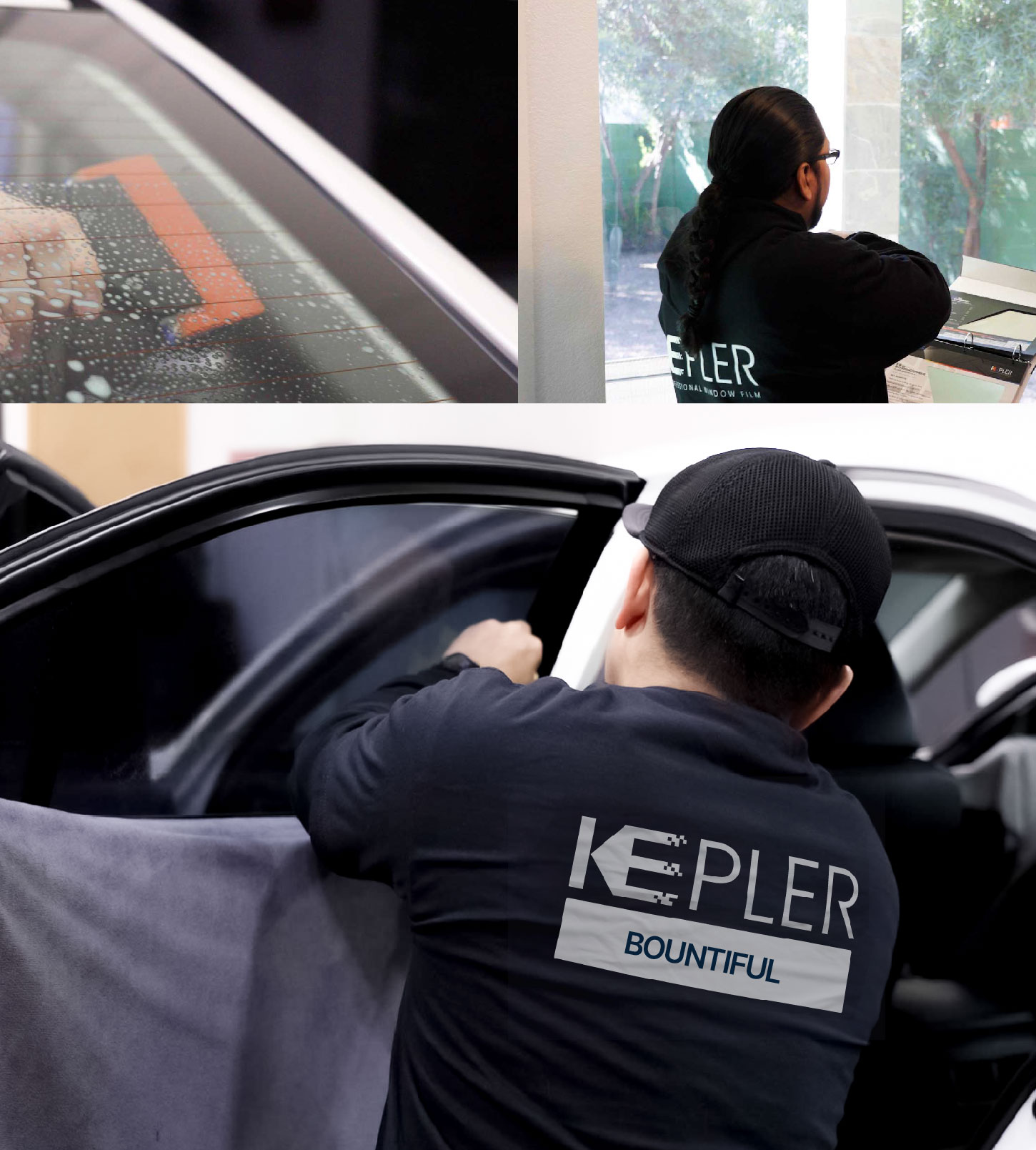 Automotive Window Tinting Expert Applying Film in Bountiful, Utah