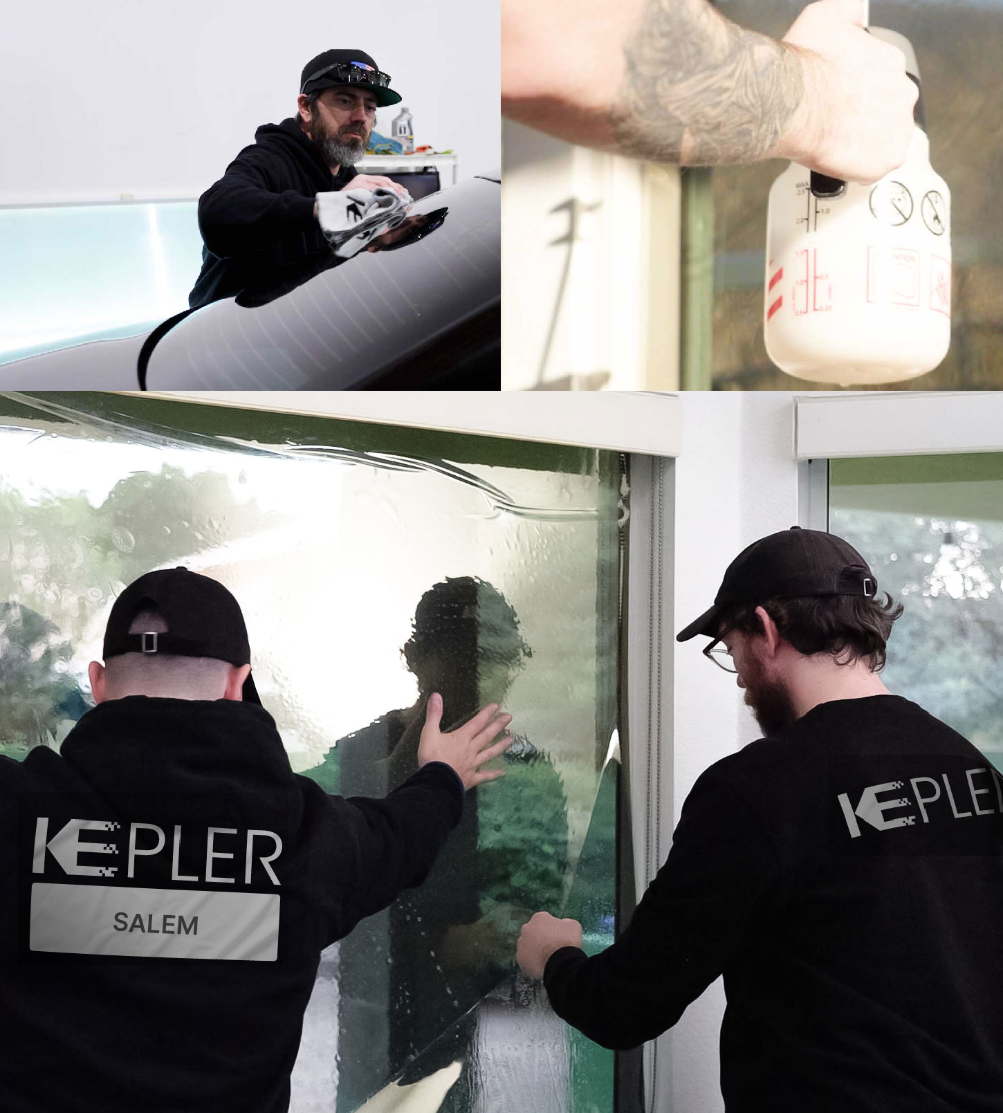 Kepler Technician Applying Ceramic Window Tint to Home in Salem