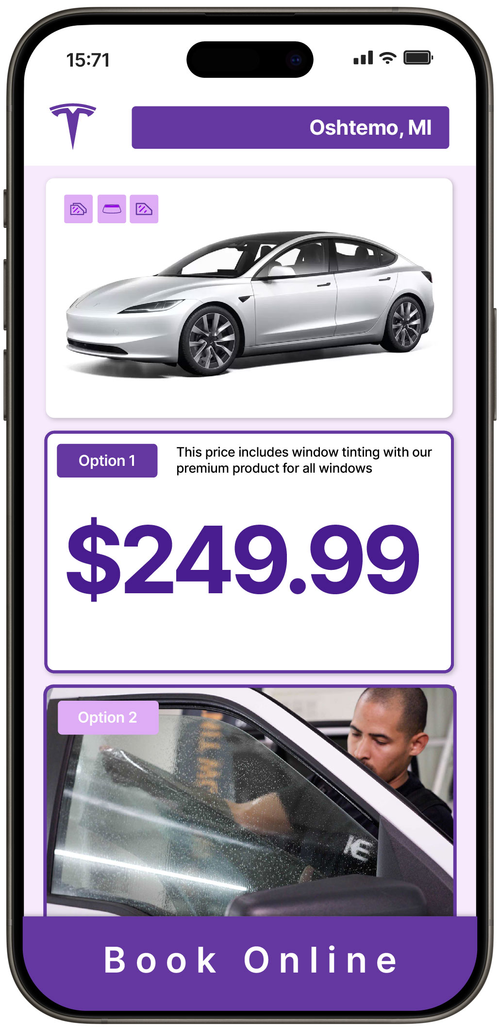 View Affordable Tesla Window Tinting Rates in Oshtemo, Michigan