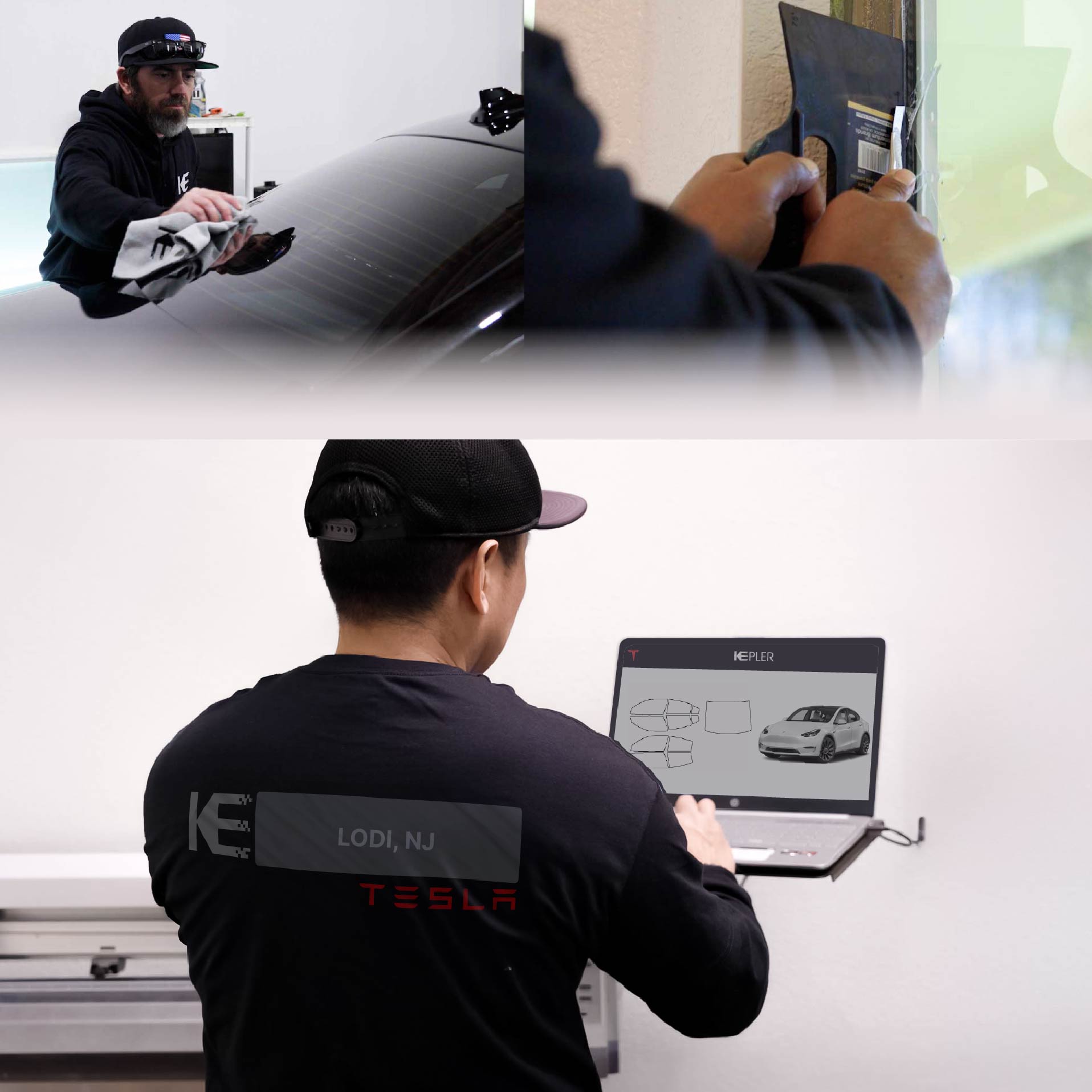 Kepler Technician Fitting High-tech Window Tint to Tesla in Lodi