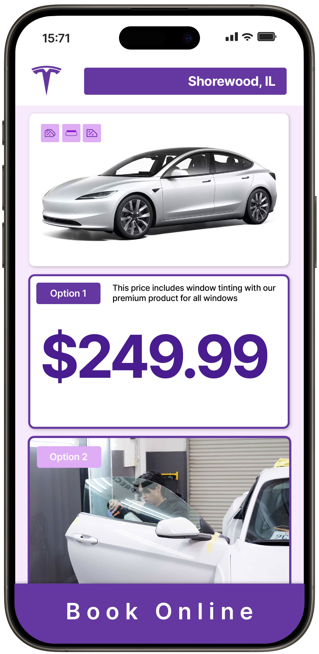 View Reasonable Tesla Window Tinting Rates in Shorewood, Illinois