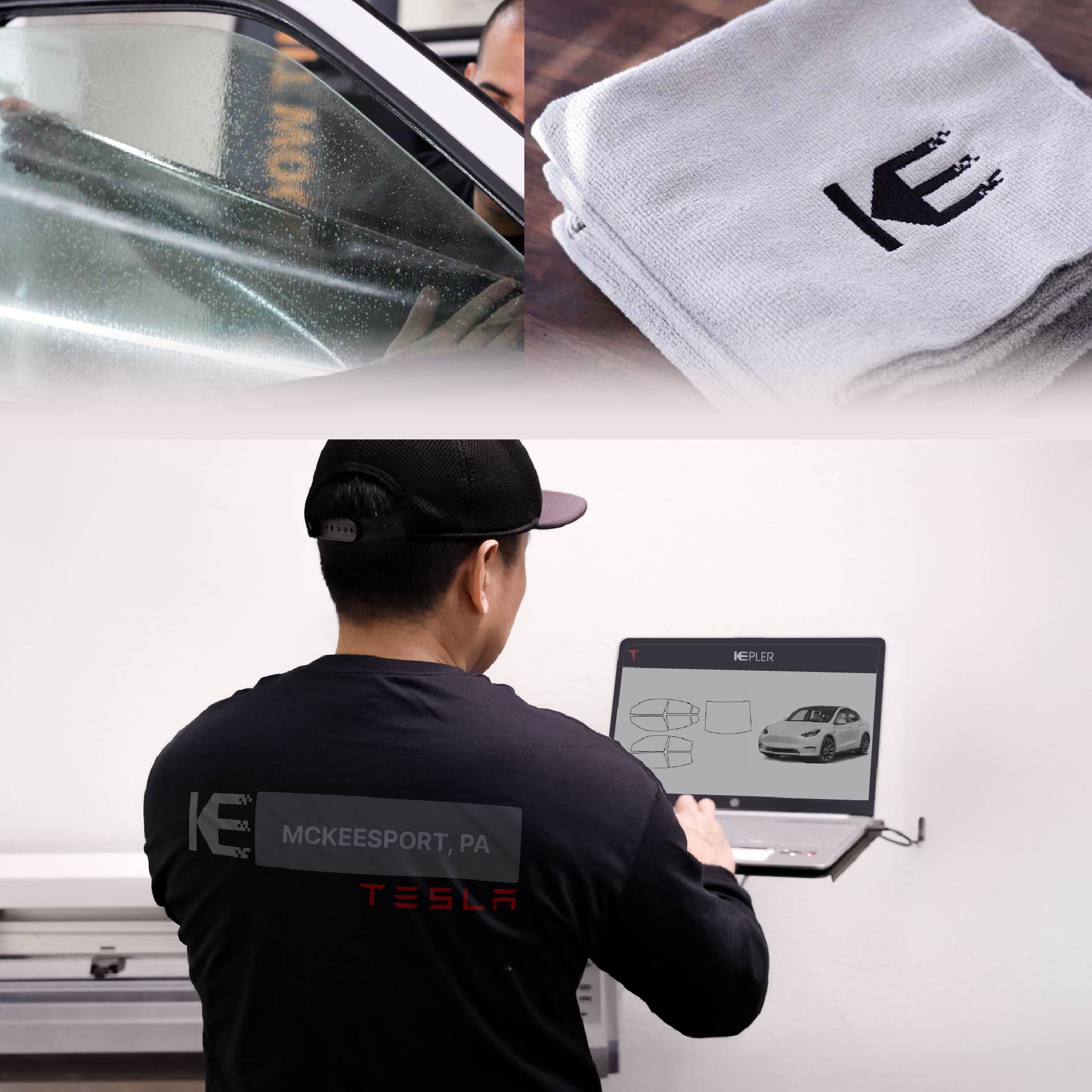 Kepler Technician Fitting High-tech Window Tint to Tesla in McKeesport