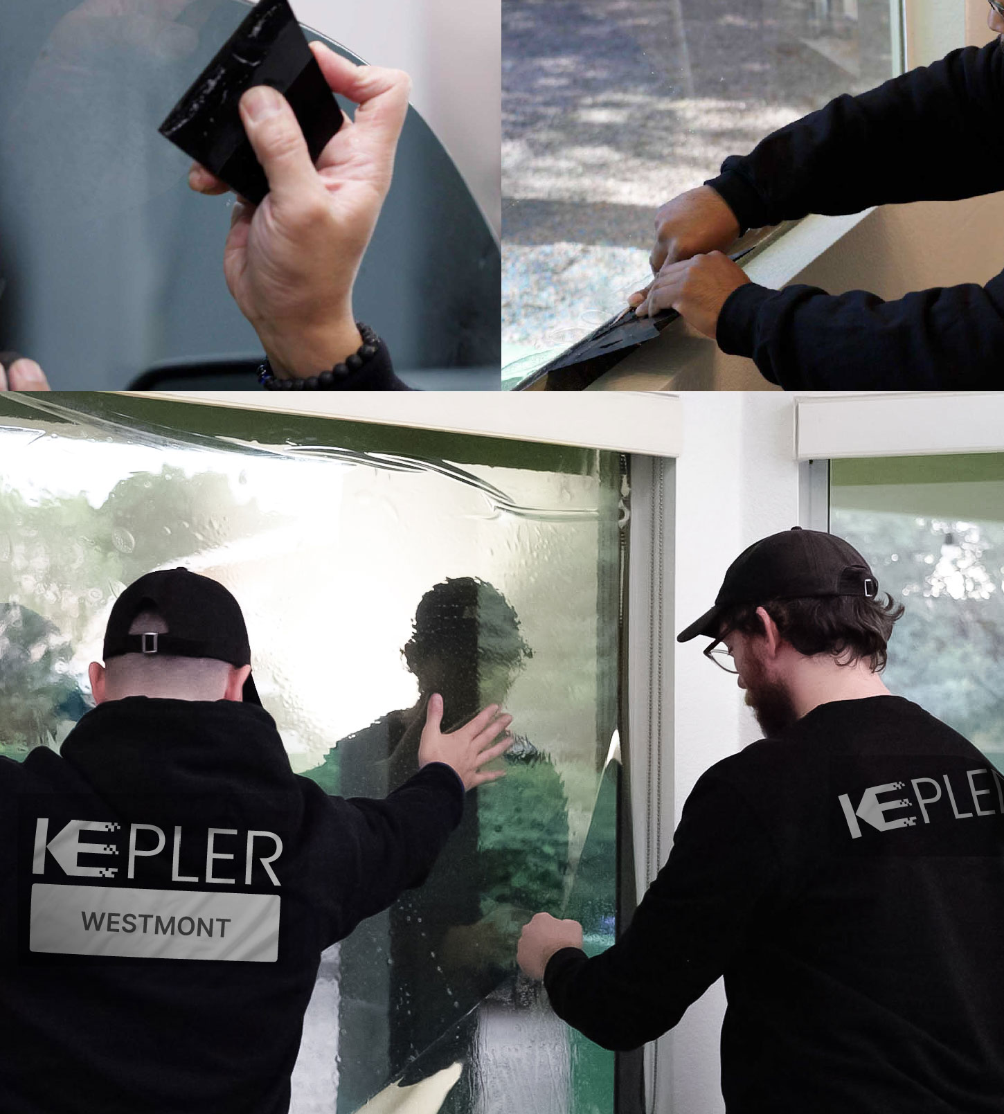 Expert Technician Applying Ceramic Window Tint to Home in Westmont