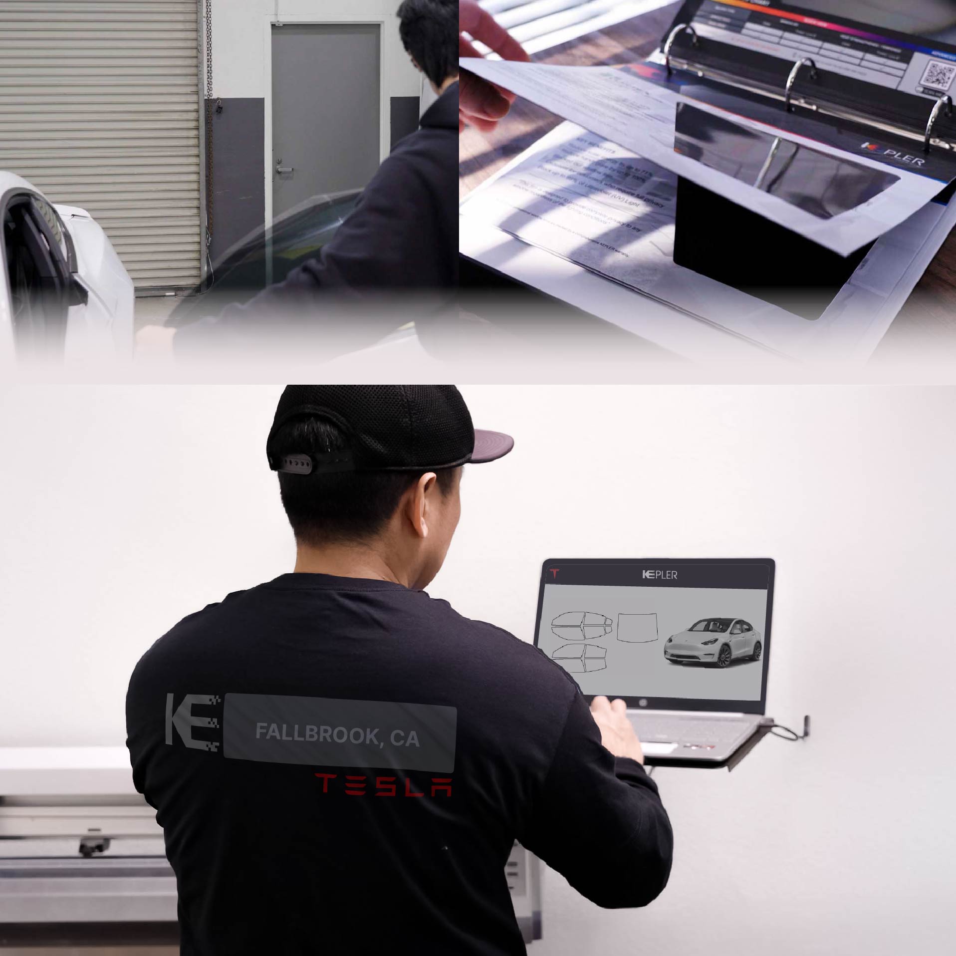 Expert Technician Installing High-tech Window Tint to Tesla in Fallbrook