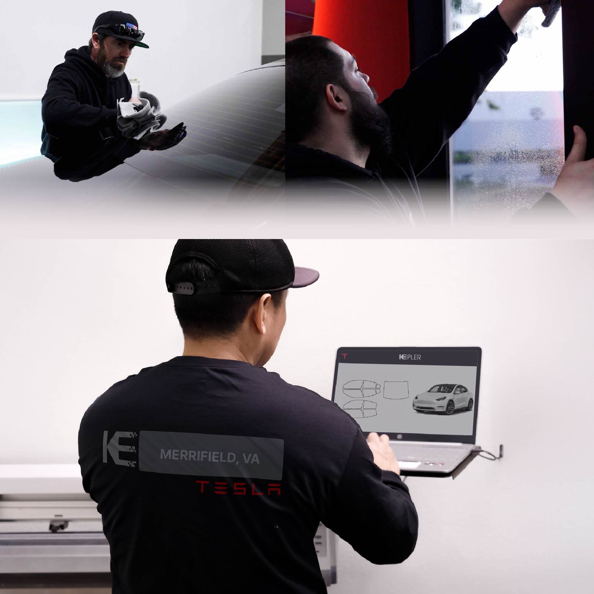Expert Technician Fitting Advanced Window Tint to Tesla in Merrifield