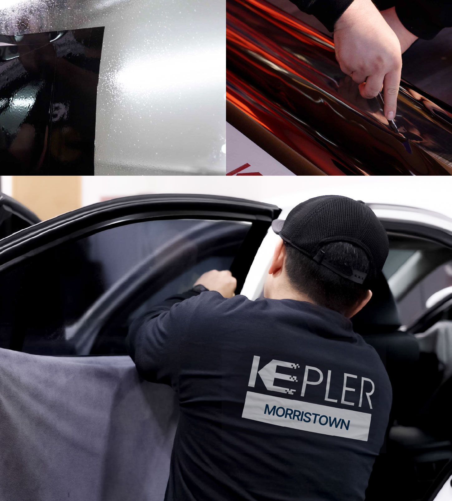 Automotive Window Tinting Expert Applying Film in Morristown, New Jersey