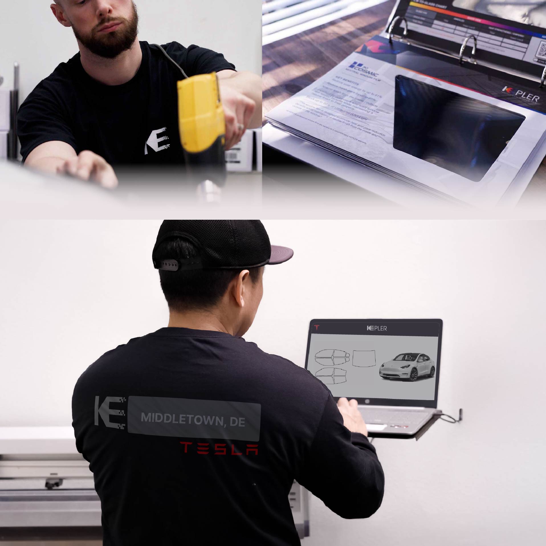 Kepler Technician Fitting High-tech Window Tint to Tesla in Middletown