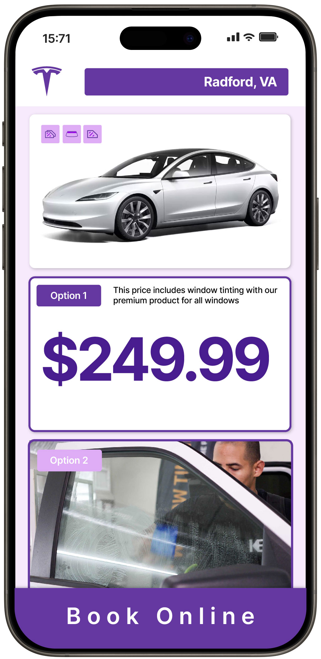 View Reasonable Tesla Window Tinting Rates in Radford, Virginia